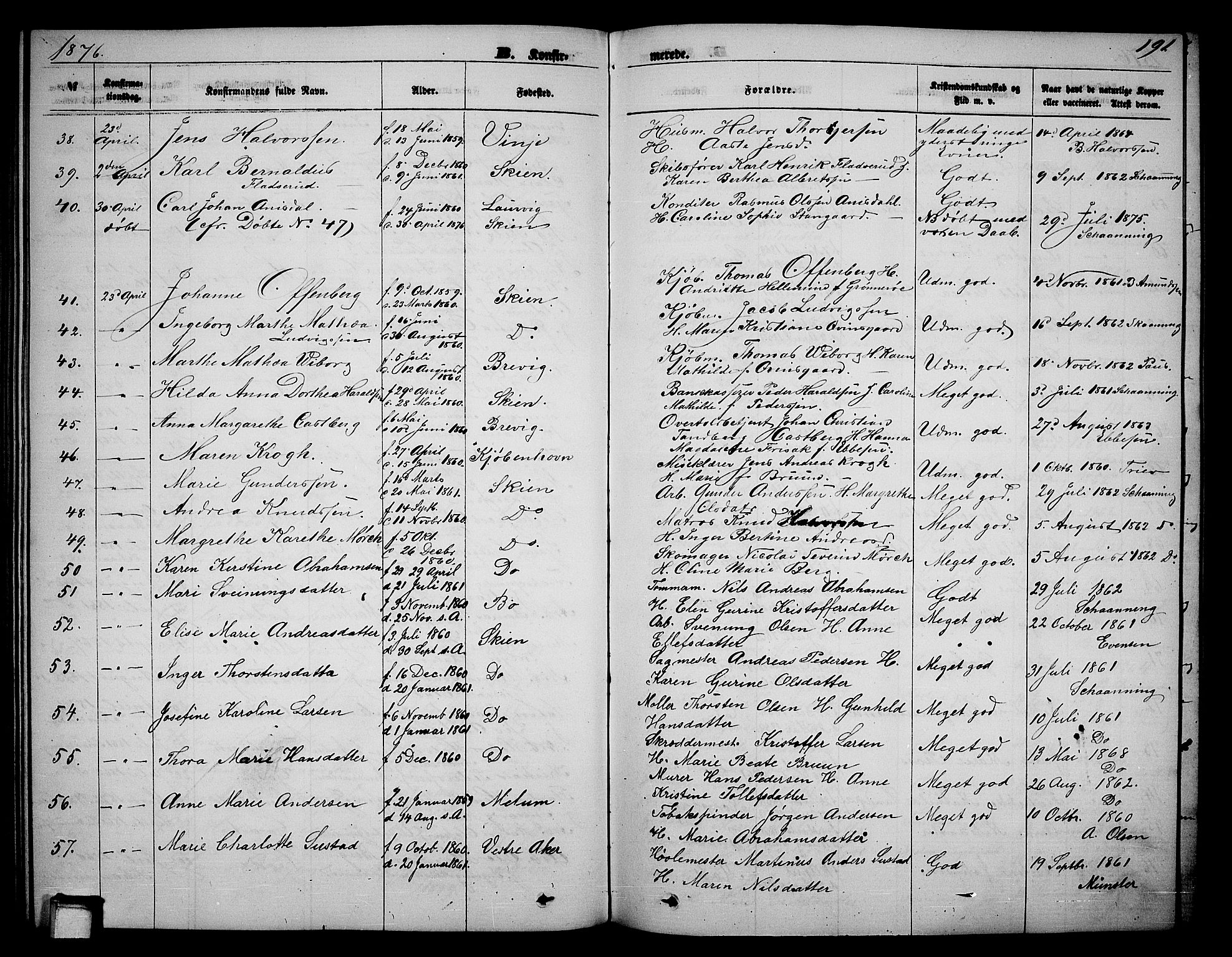 Skien kirkebøker, AV/SAKO-A-302/G/Ga/L0005: Parish register (copy) no. 5, 1868-1880, p. 191