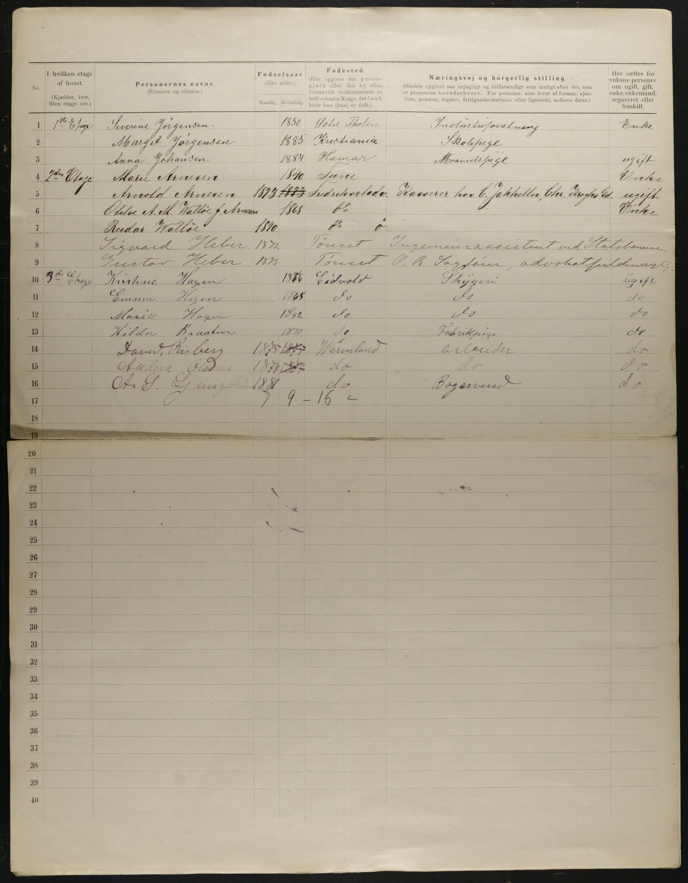 OBA, Municipal Census 1901 for Kristiania, 1901, p. 3896