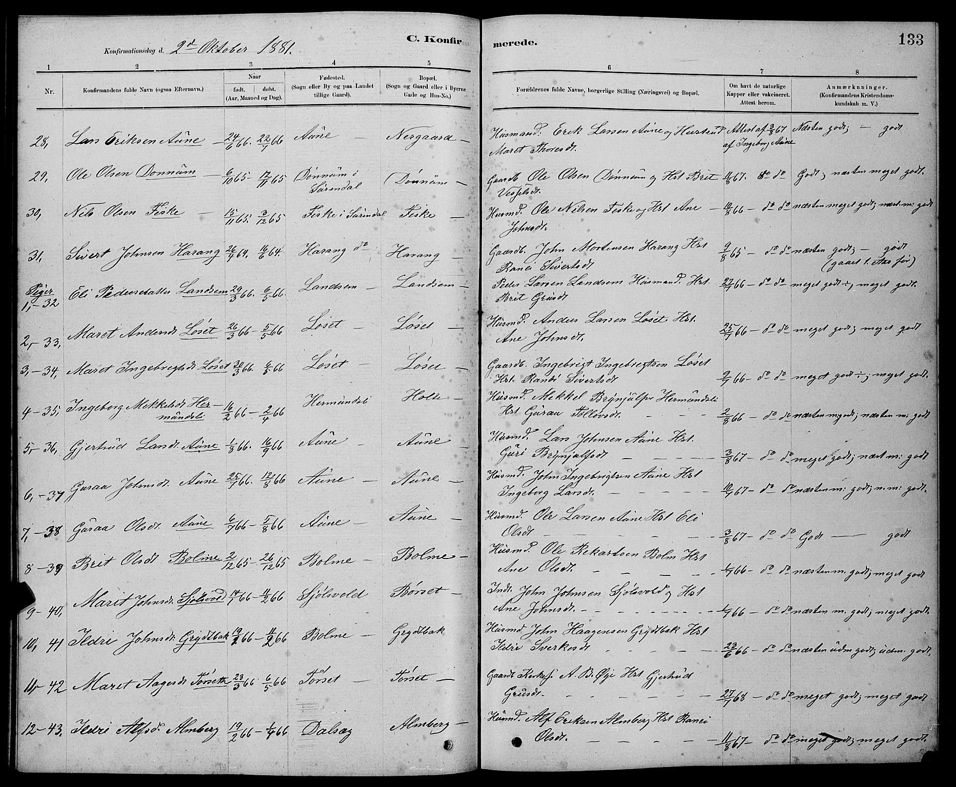 Ministerialprotokoller, klokkerbøker og fødselsregistre - Møre og Romsdal, AV/SAT-A-1454/598/L1077: Parish register (copy) no. 598C02, 1879-1891, p. 133