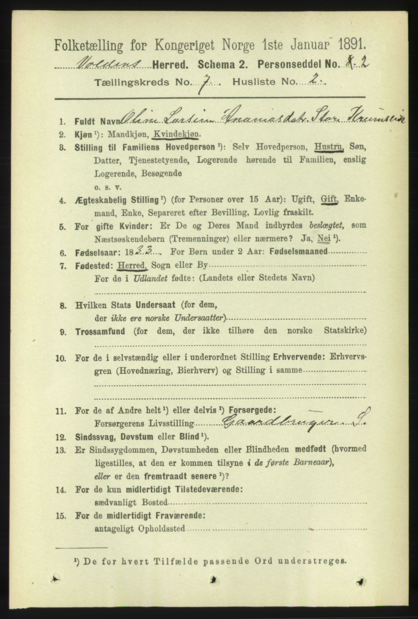 RA, 1891 census for 1519 Volda, 1891, p. 3357