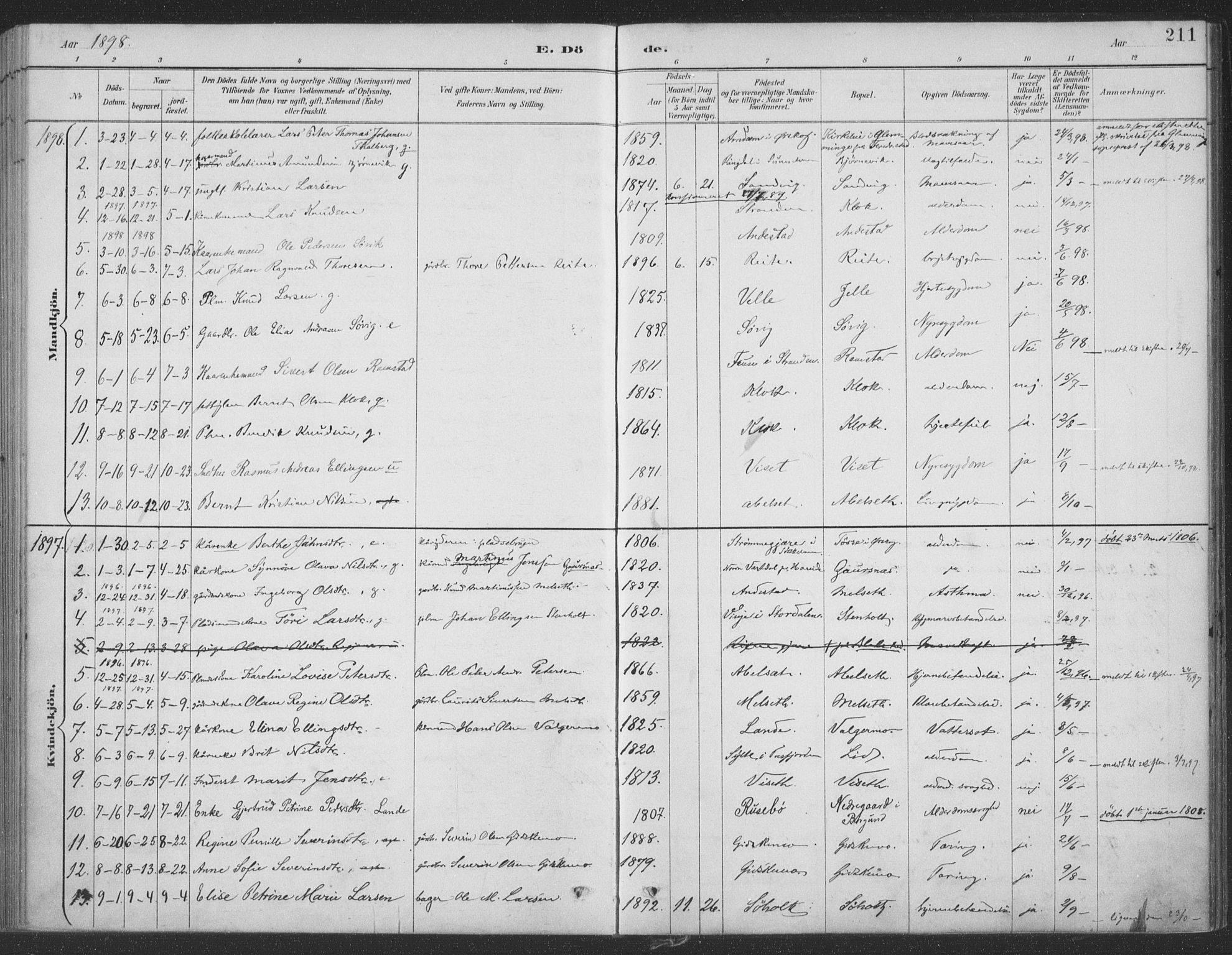 Ministerialprotokoller, klokkerbøker og fødselsregistre - Møre og Romsdal, AV/SAT-A-1454/522/L0316: Parish register (official) no. 522A11, 1890-1911, p. 211