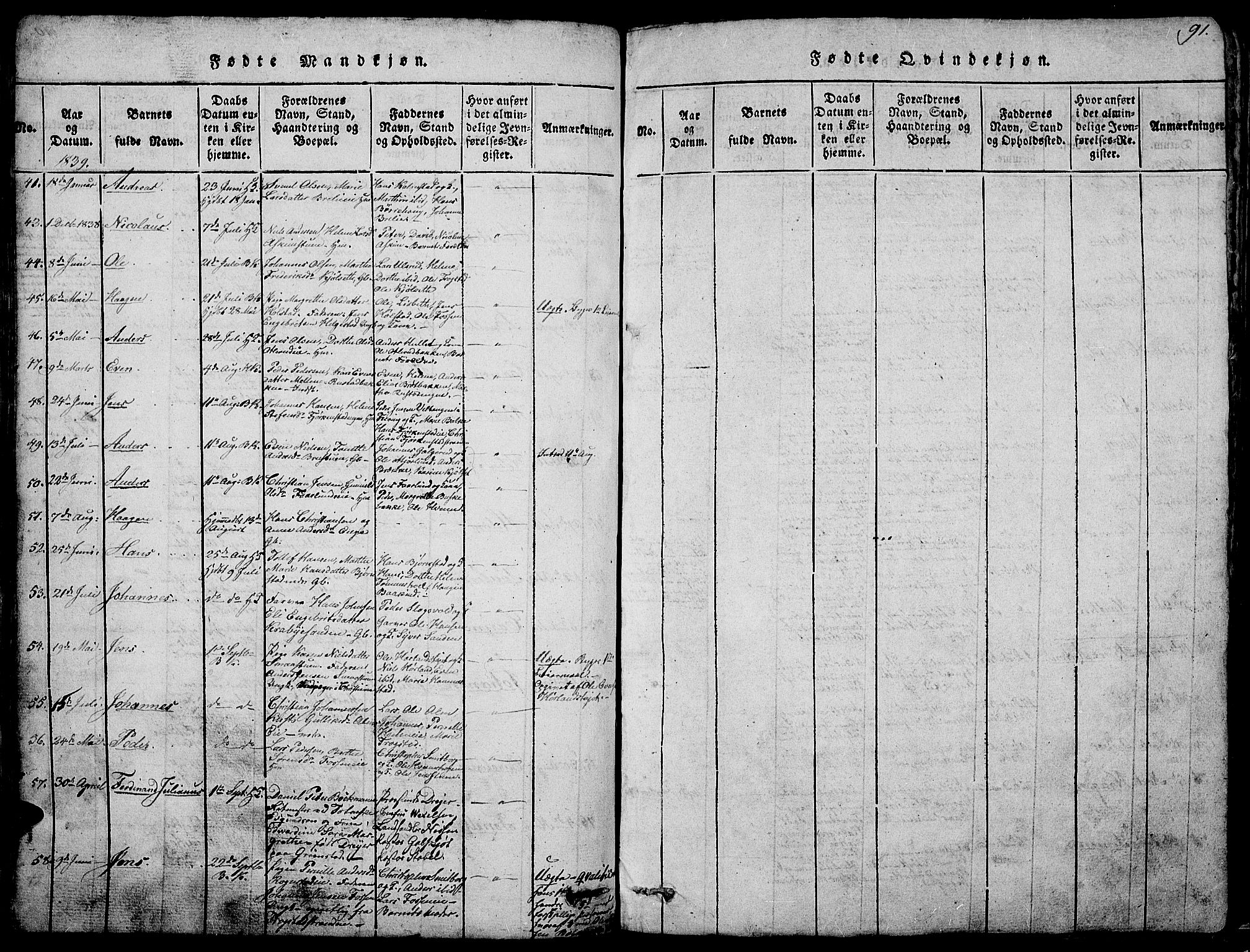 Østre Toten prestekontor, SAH/PREST-104/H/Ha/Hab/L0001: Parish register (copy) no. 1, 1827-1839, p. 91