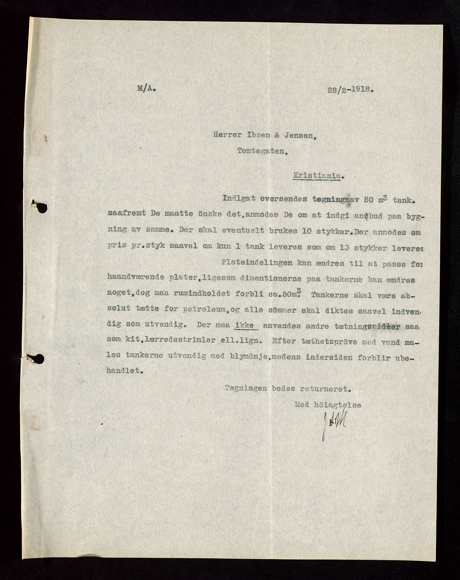 Pa 1521 - A/S Norske Shell, AV/SAST-A-101915/E/Ea/Eaa/L0003: Sjefskorrespondanse, 1918, p. 84