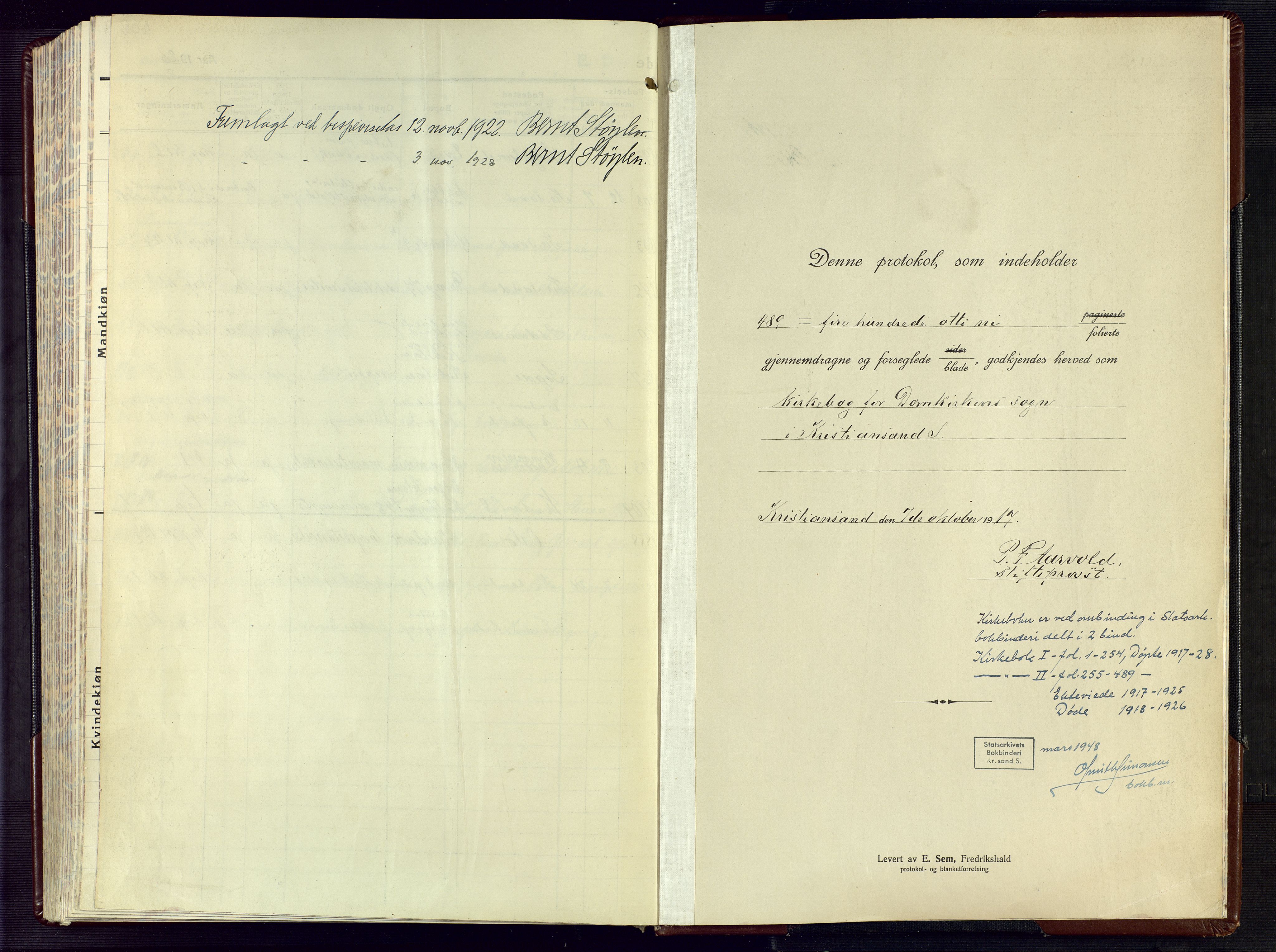 Kristiansand domprosti, SAK/1112-0006/F/Fa/L0028: Parish register (official) no. A 27, 1917-1926