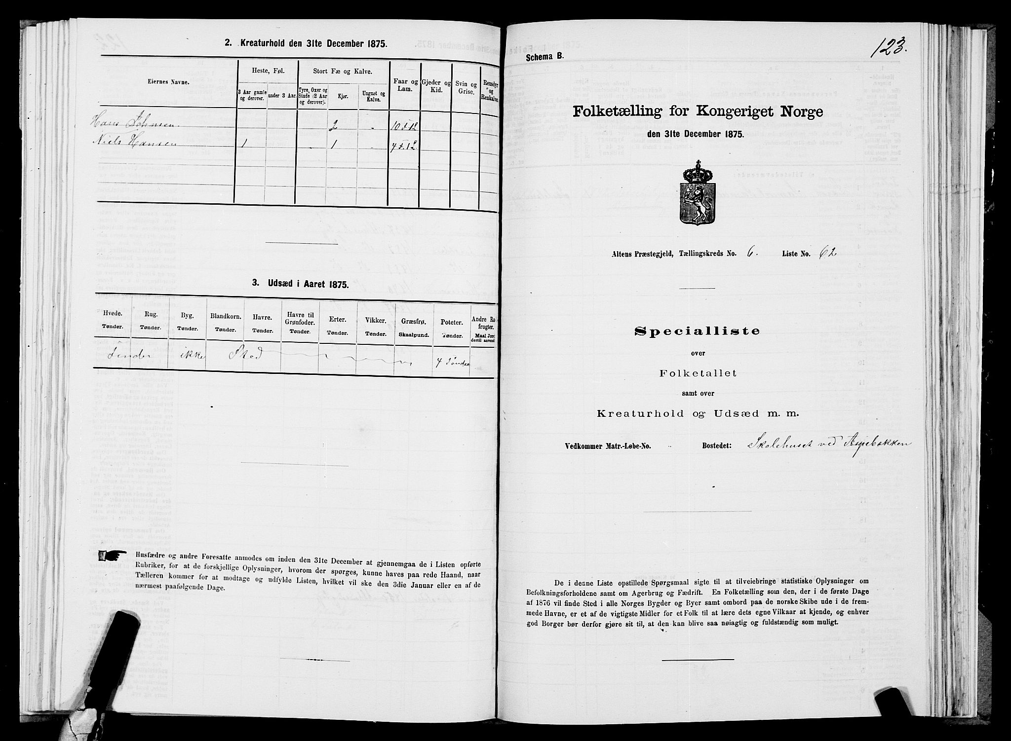 SATØ, 1875 census for 2012P Alta, 1875, p. 3123