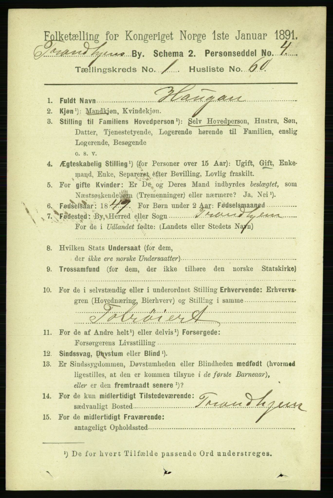 RA, 1891 census for 1601 Trondheim, 1891, p. 3160