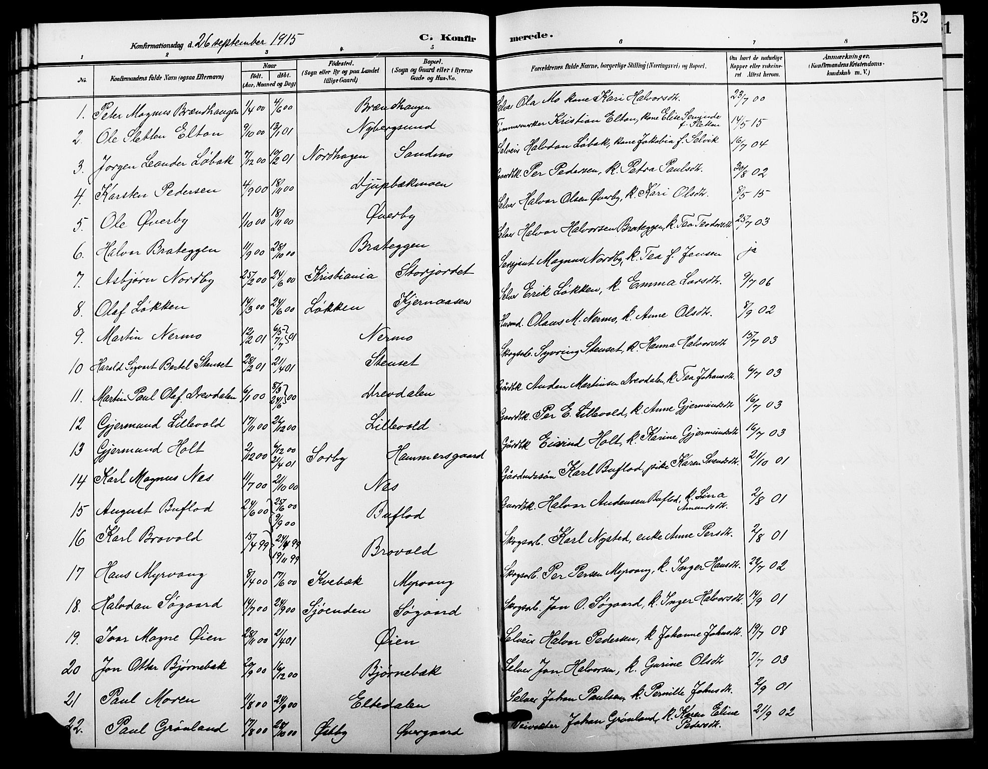 Trysil prestekontor, AV/SAH-PREST-046/H/Ha/Hab/L0009: Parish register (copy) no. 9, 1904-1924, p. 52