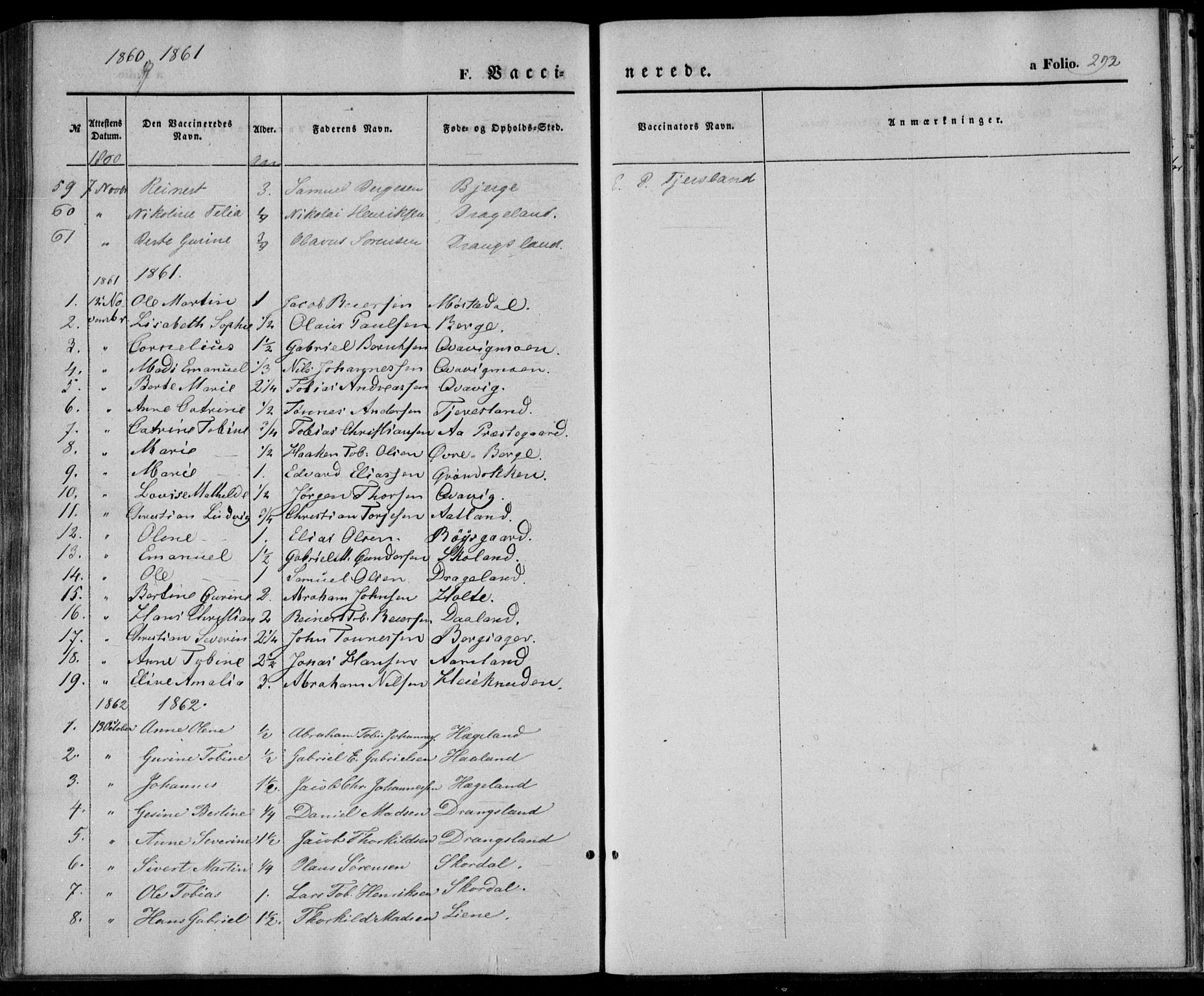 Lyngdal sokneprestkontor, SAK/1111-0029/F/Fa/Fac/L0009: Parish register (official) no. A 9, 1852-1864, p. 292