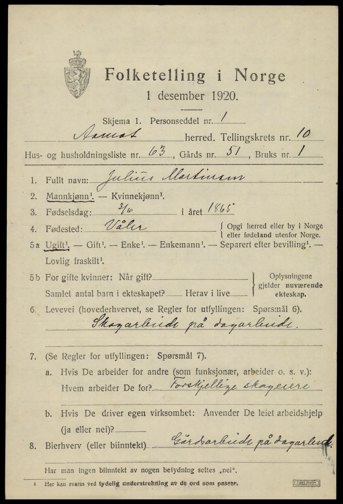 SAH, 1920 census for Åmot, 1920, p. 9407