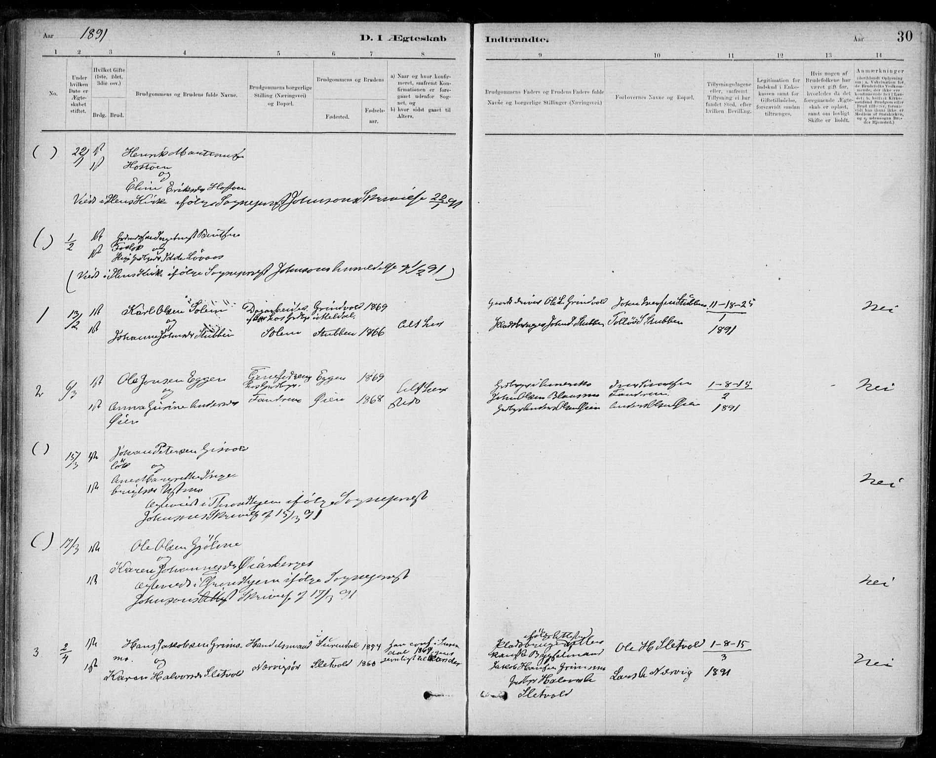 Ministerialprotokoller, klokkerbøker og fødselsregistre - Sør-Trøndelag, SAT/A-1456/668/L0810: Parish register (official) no. 668A10, 1881-1894, p. 30