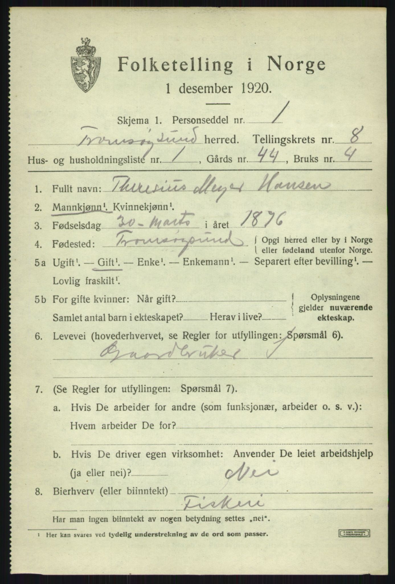 SATØ, 1920 census for Tromsøysund, 1920, p. 6230