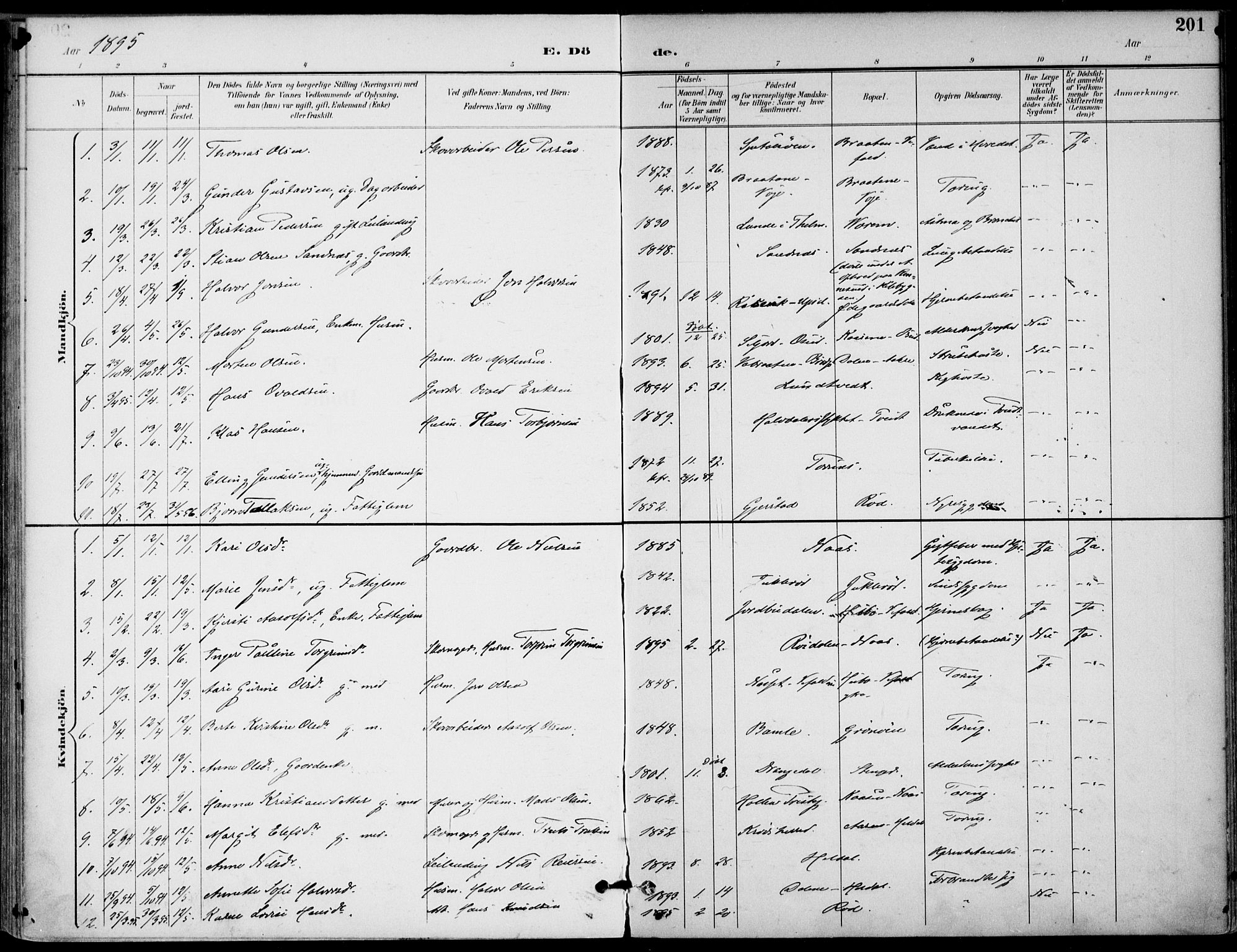 Drangedal kirkebøker, SAKO/A-258/F/Fa/L0012: Parish register (official) no. 12, 1895-1905, p. 201