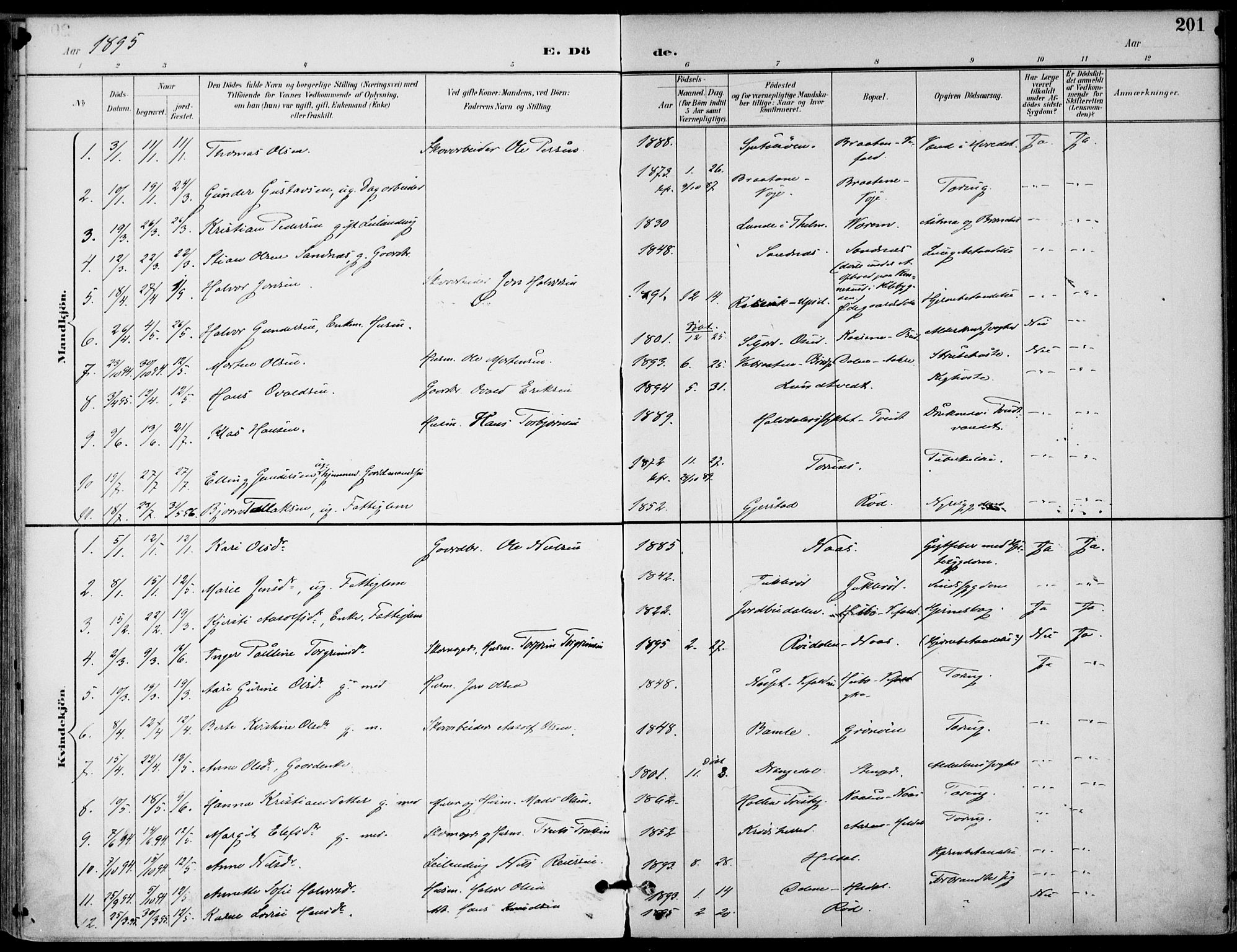 Drangedal kirkebøker, AV/SAKO-A-258/F/Fa/L0012: Parish register (official) no. 12, 1895-1905, p. 201