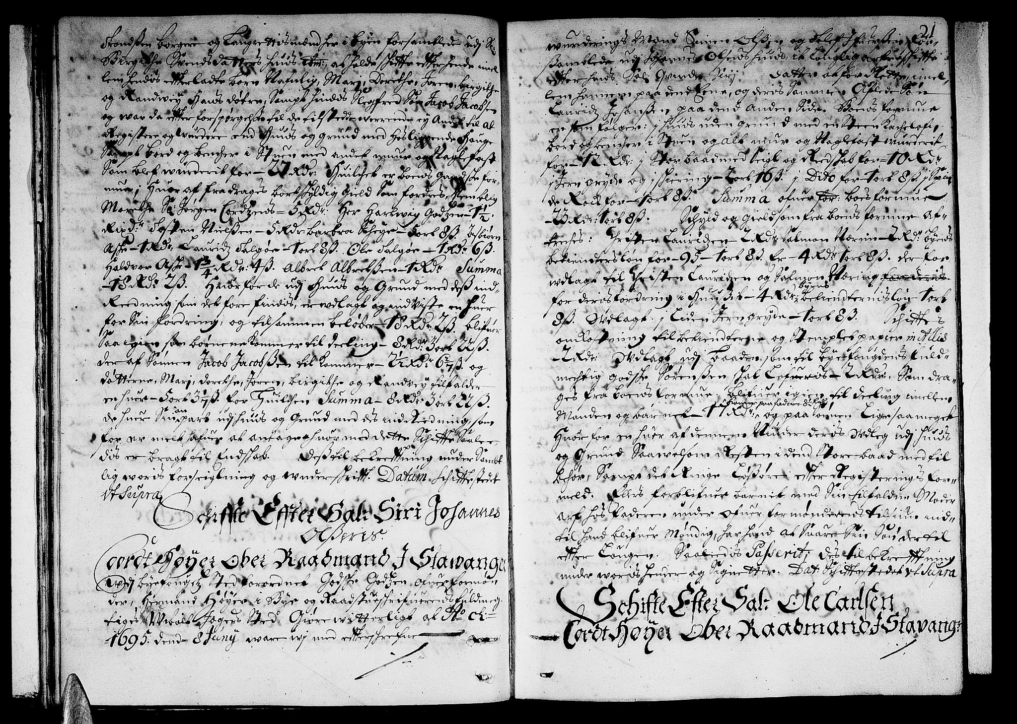 Stavanger byfogd, AV/SAST-A-101408/001/5/50/503BB/L0003: Skifteprotokoll, 1695-1707, p. 20b-21a