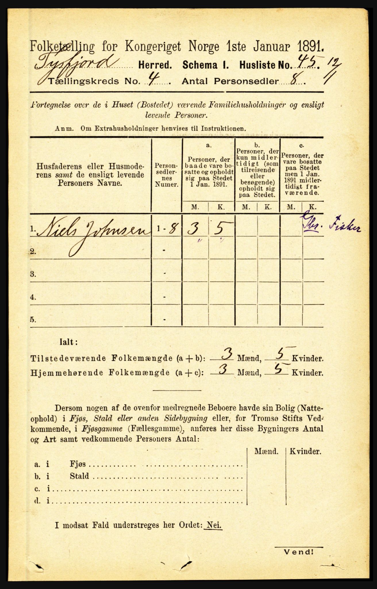 RA, 1891 census for 1850 Tysfjord, 1891, p. 1389