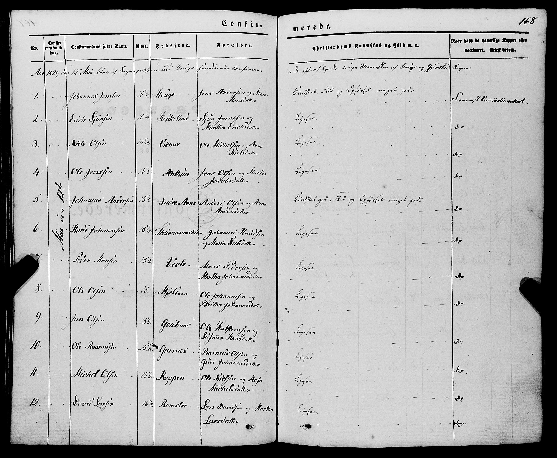 Haus sokneprestembete, AV/SAB-A-75601/H/Haa: Parish register (official) no. A 15, 1838-1847, p. 168