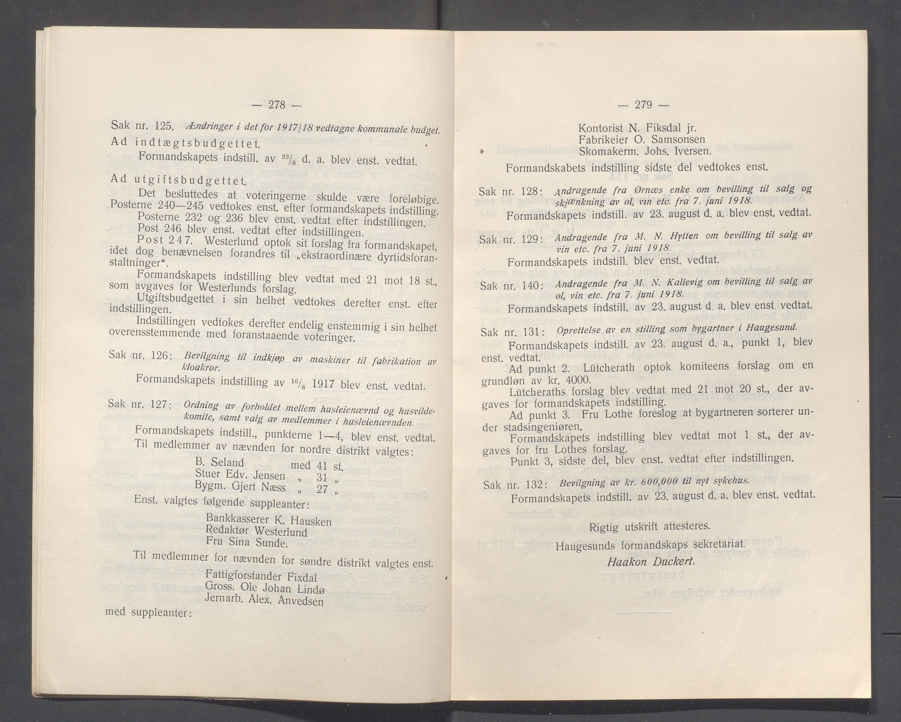 Haugesund kommune - Formannskapet og Bystyret, IKAR/A-740/A/Abb/L0002: Bystyreforhandlinger, 1908-1917, p. 1154