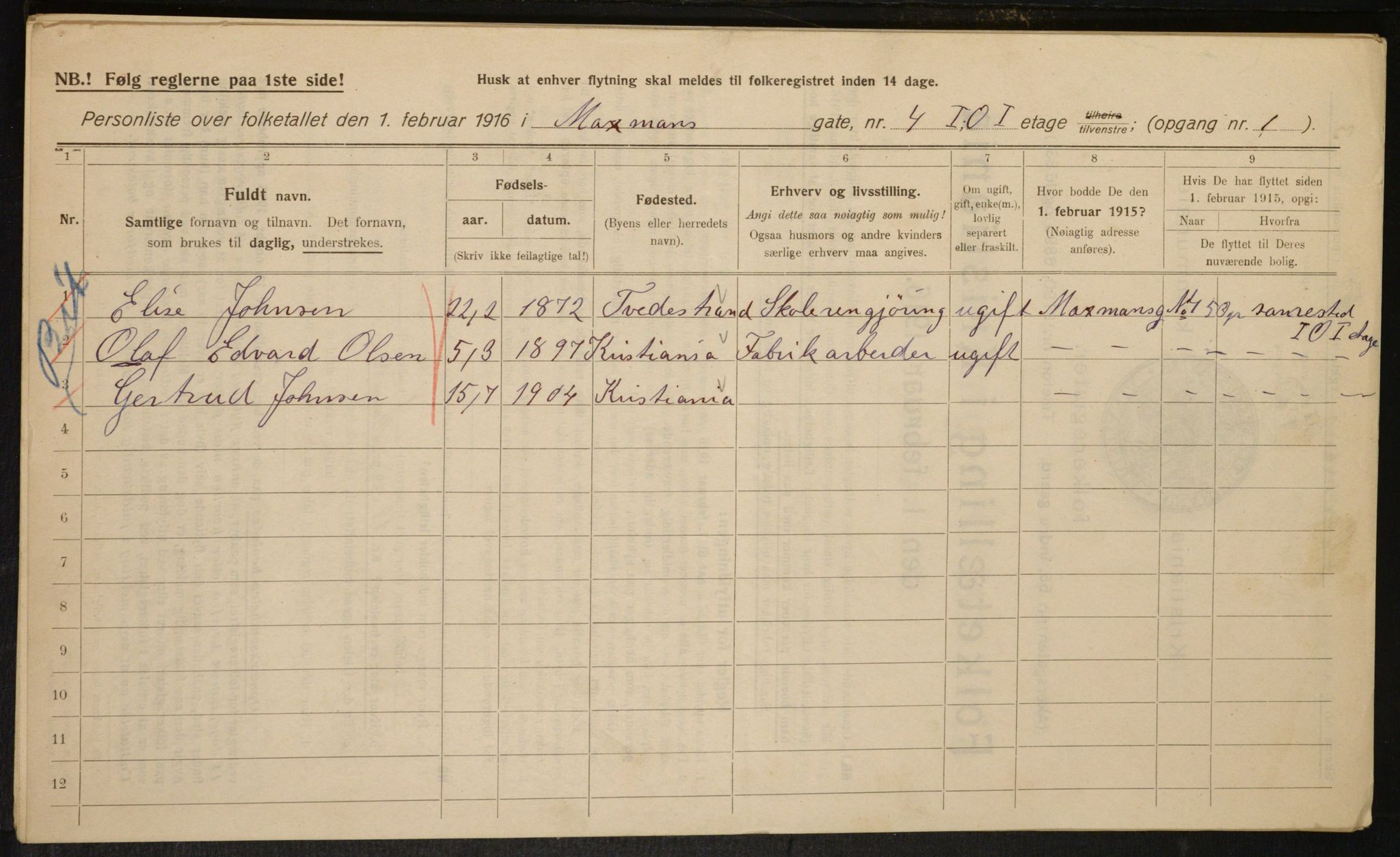 OBA, Municipal Census 1916 for Kristiania, 1916, p. 66420