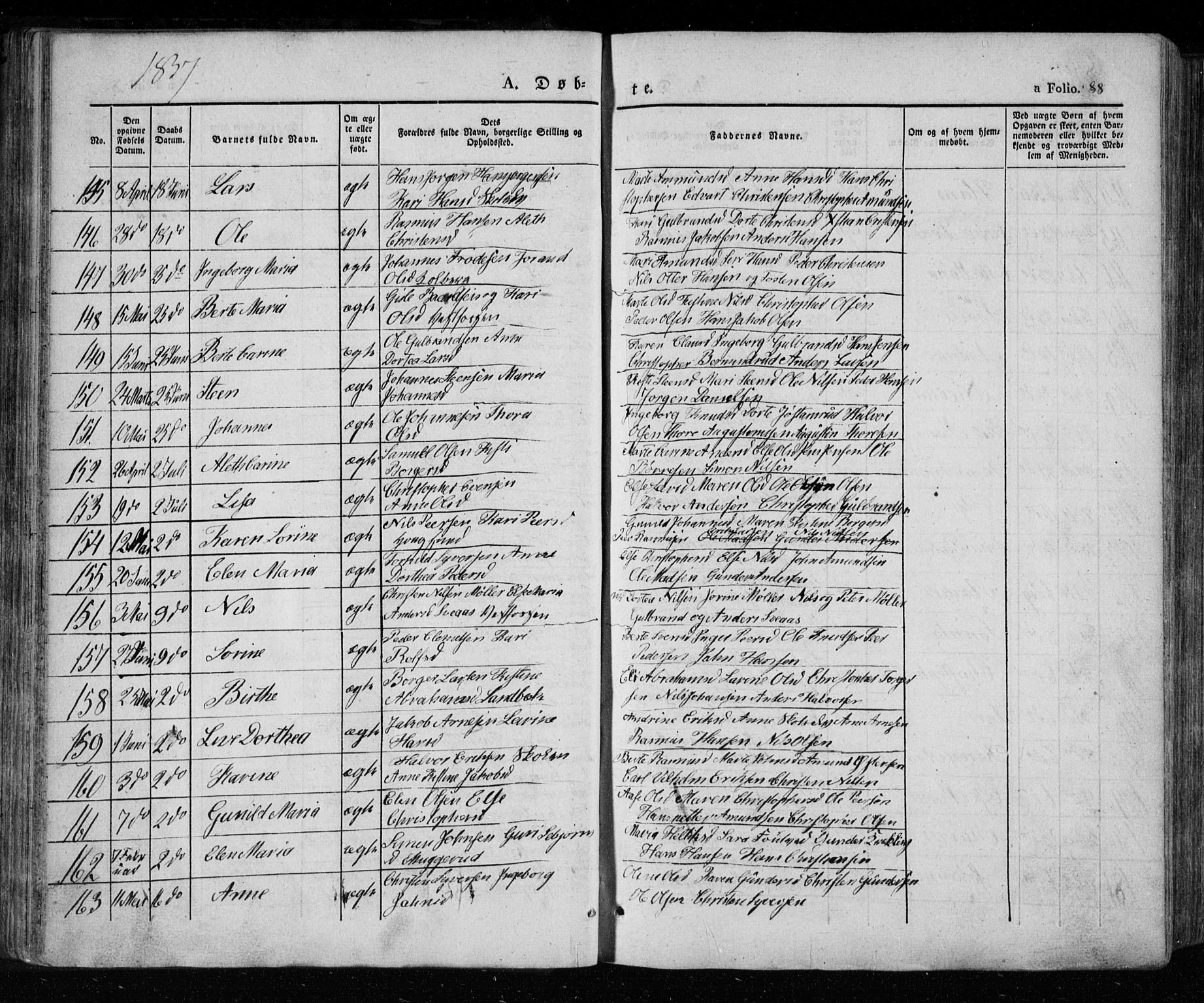 Eiker kirkebøker, SAKO/A-4/F/Fa/L0013a: Parish register (official) no. I 13A, 1832-1845, p. 88