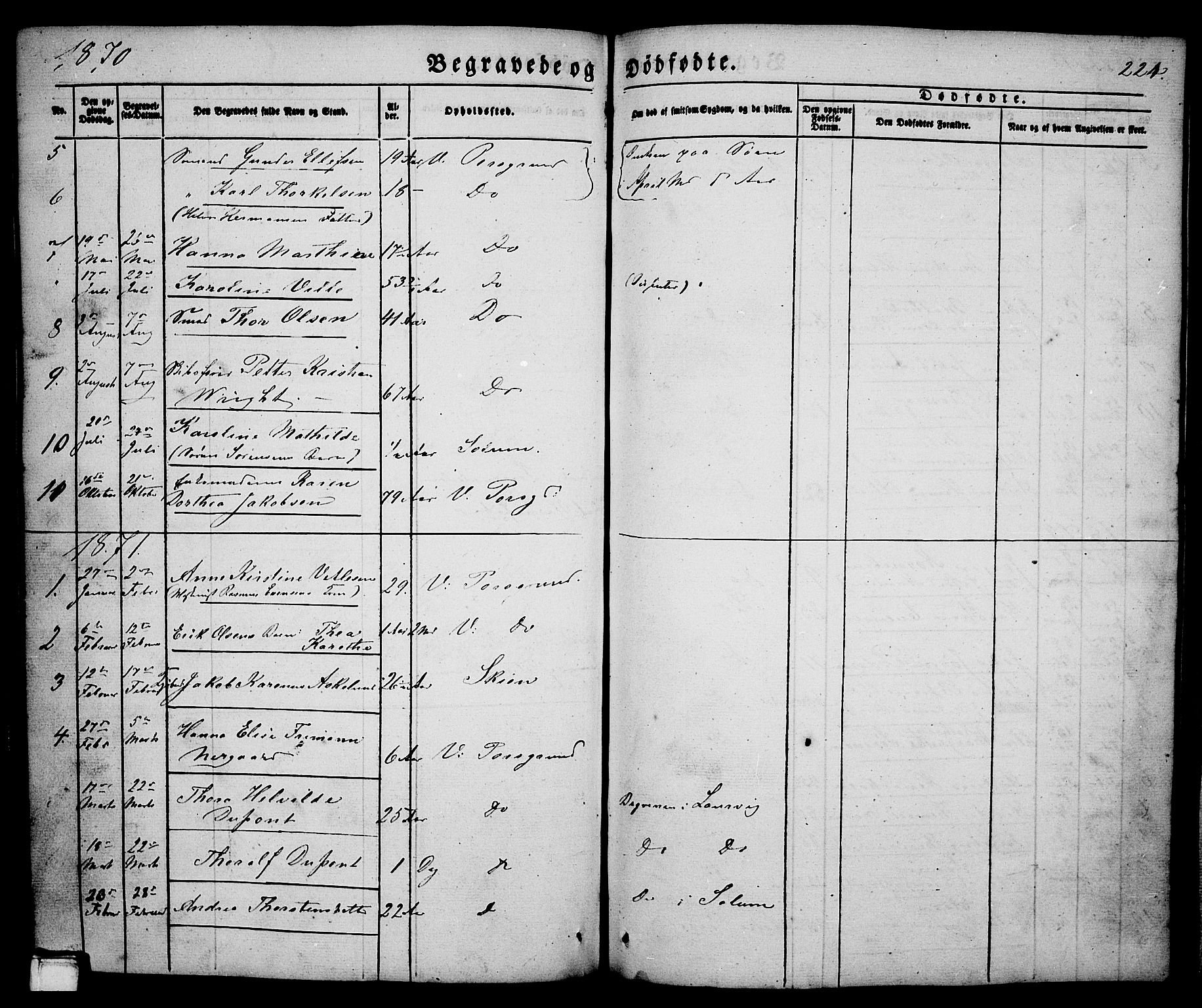 Porsgrunn kirkebøker , SAKO/A-104/G/Ga/L0002: Parish register (copy) no. I 2, 1847-1877, p. 224