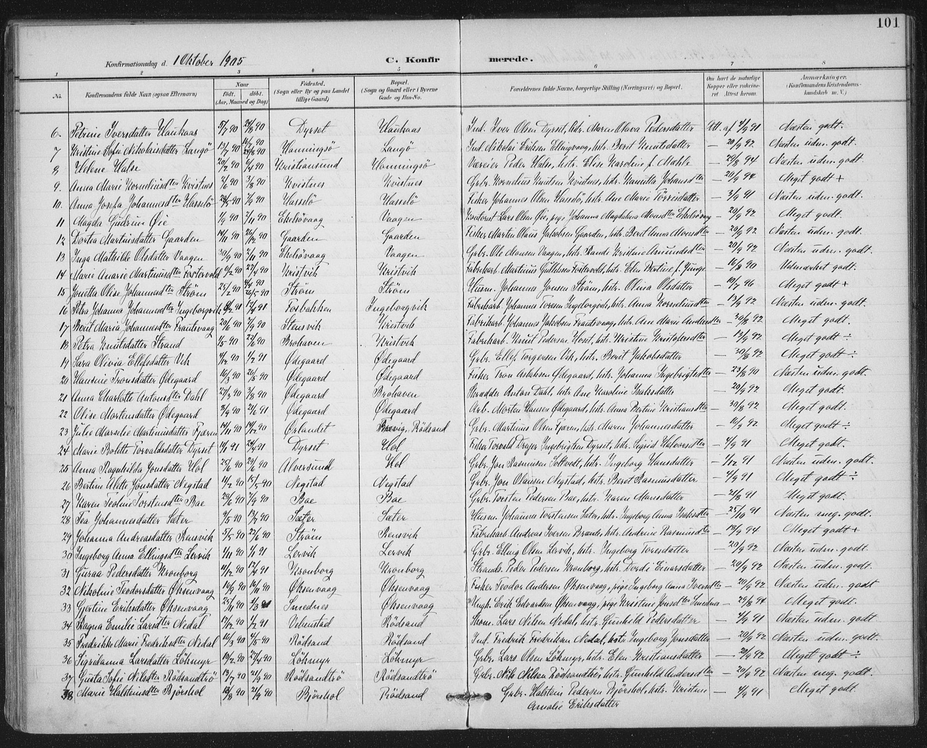 Ministerialprotokoller, klokkerbøker og fødselsregistre - Møre og Romsdal, AV/SAT-A-1454/569/L0820: Parish register (official) no. 569A06, 1900-1911, p. 101