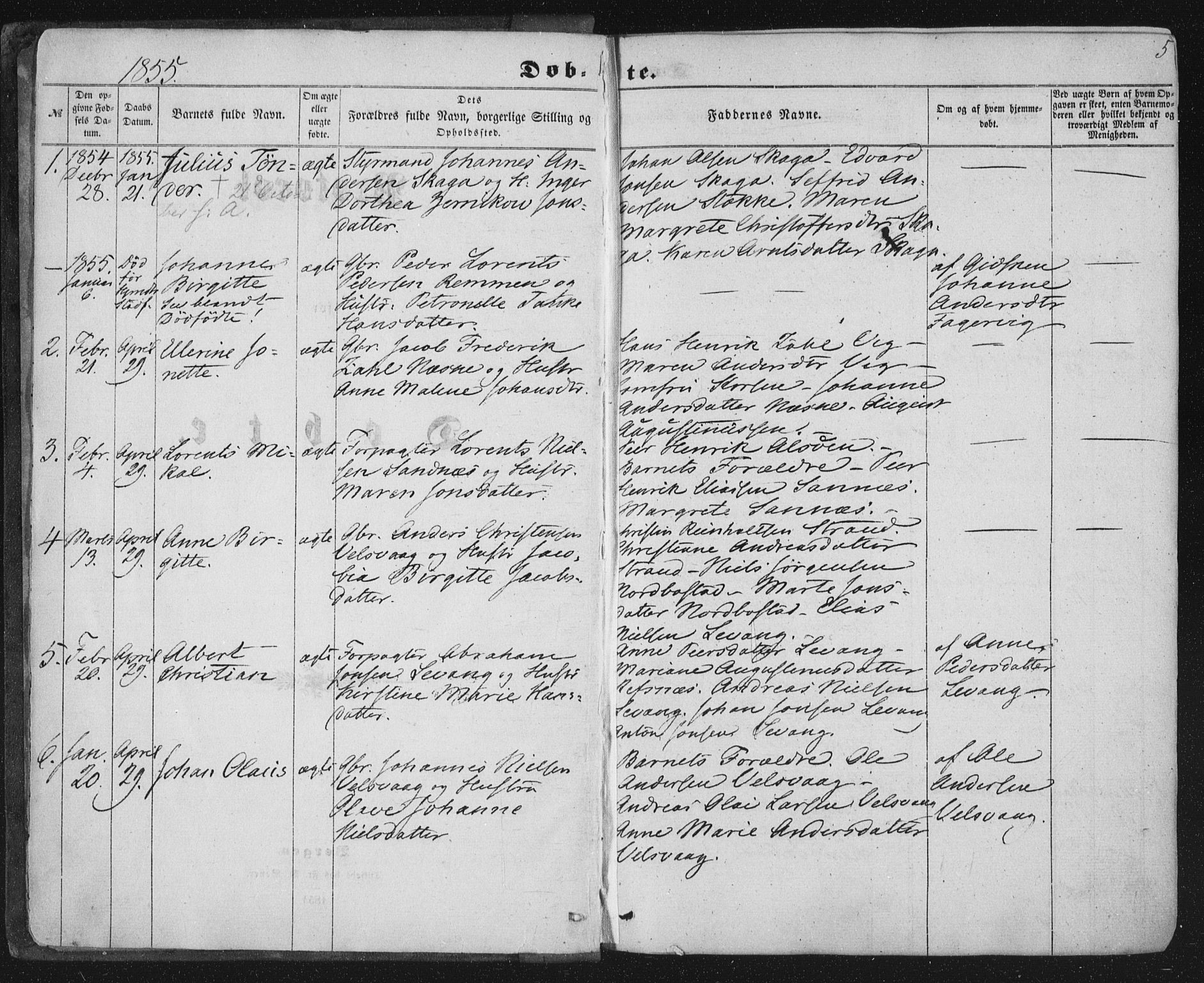 Ministerialprotokoller, klokkerbøker og fødselsregistre - Nordland, SAT/A-1459/838/L0550: Parish register (official) no. 838A08, 1855-1865, p. 5