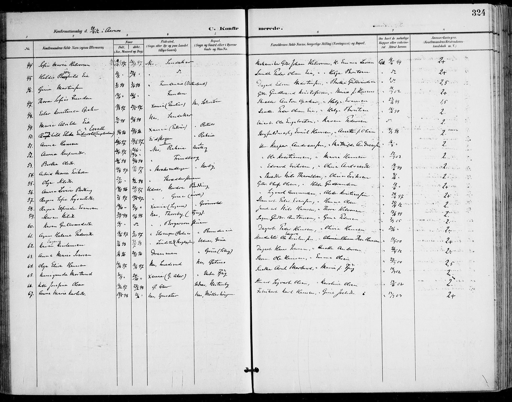 Nes prestekontor Kirkebøker, AV/SAO-A-10410/F/Fa/L0011: Parish register (official) no. I 11, 1899-1918, p. 324