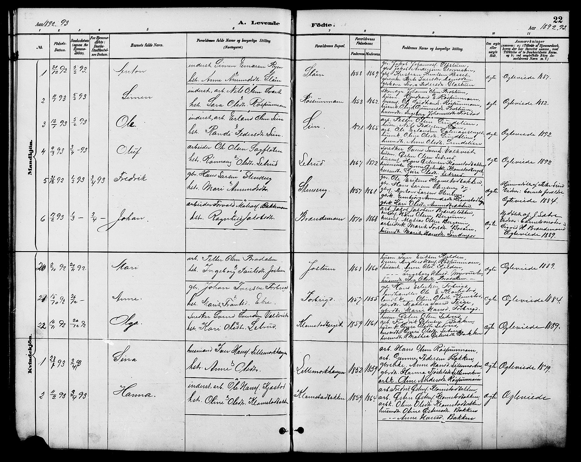 Nord-Fron prestekontor, SAH/PREST-080/H/Ha/Hab/L0006: Parish register (copy) no. 6, 1887-1914, p. 22
