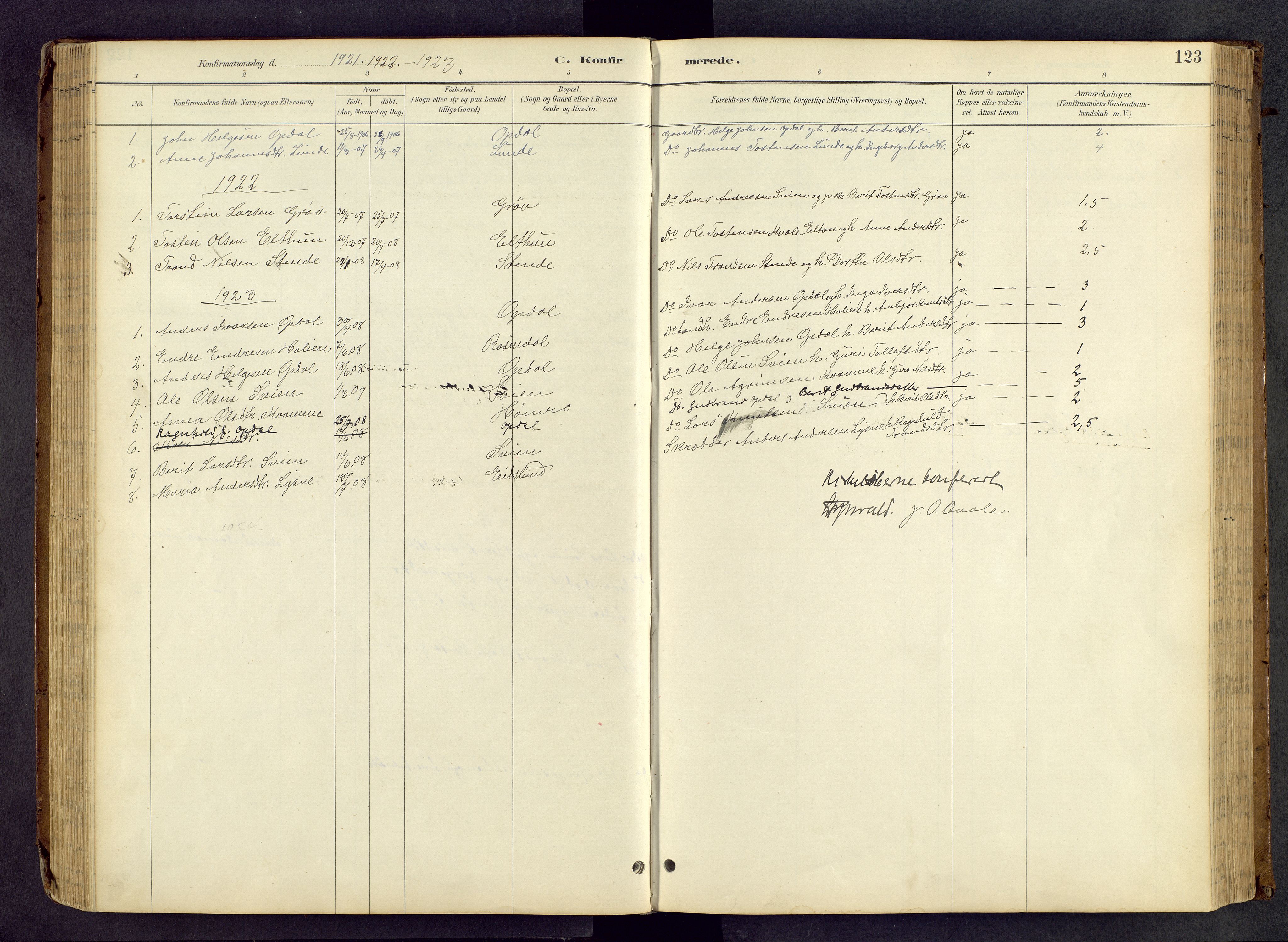 Vang prestekontor, Valdres, SAH/PREST-140/H/Hb/L0005: Parish register (copy) no. 5, 1889-1945, p. 123