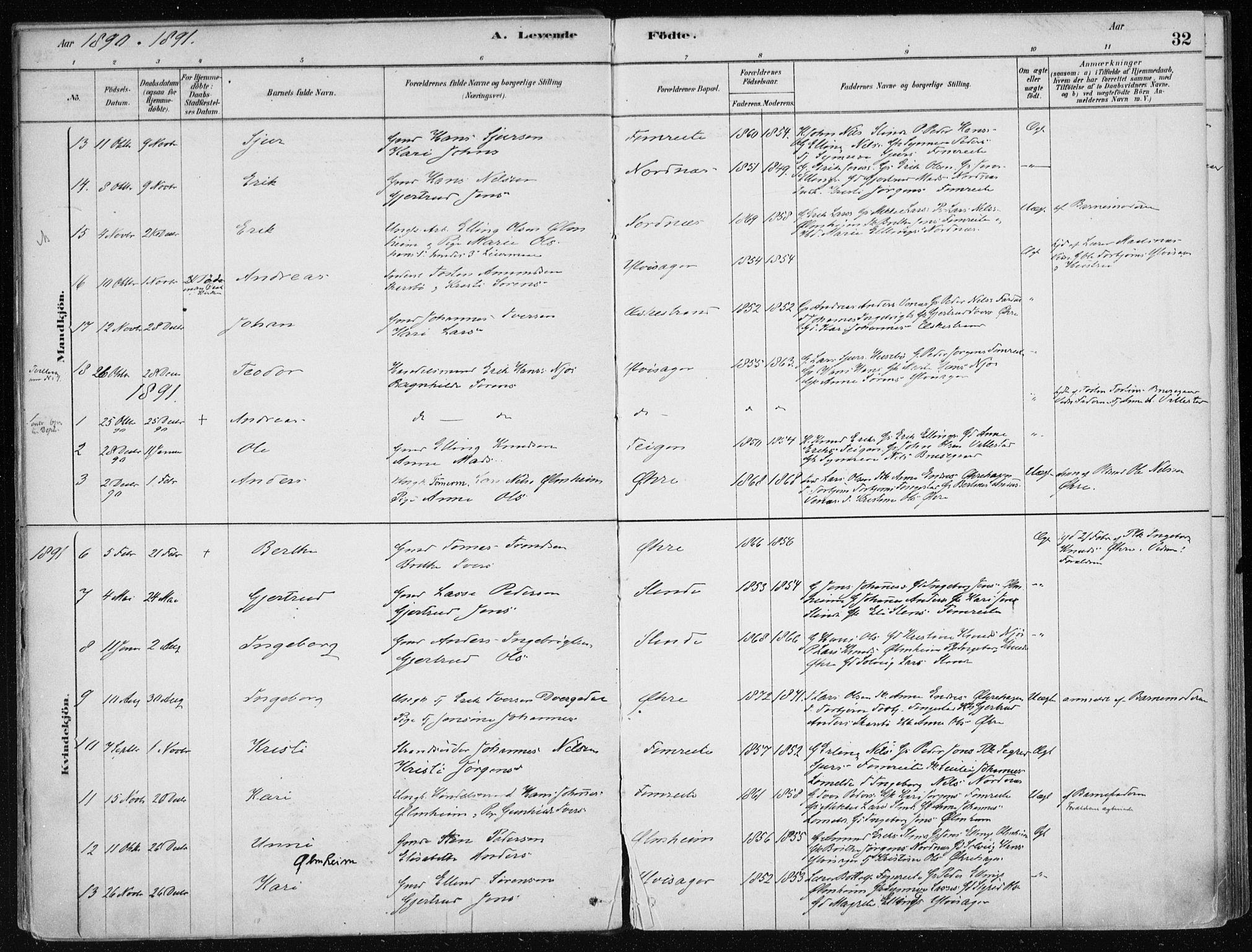 Sogndal sokneprestembete, SAB/A-81301/H/Haa/Haac/L0001: Parish register (official) no. C 1, 1878-1907, p. 32