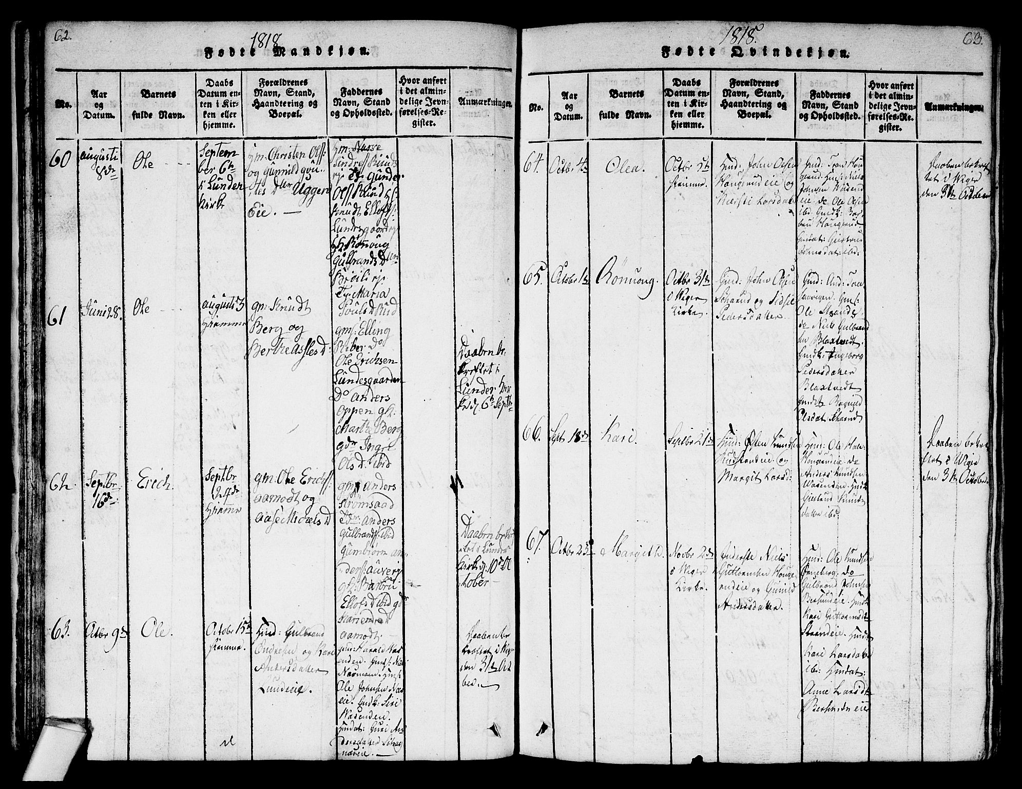 Norderhov kirkebøker, AV/SAKO-A-237/G/Ga/L0003: Parish register (copy) no. I 3 /2, 1814-1876, p. 62-63