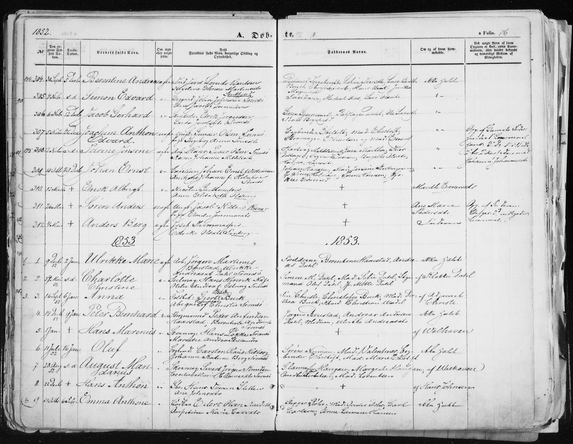 Tromsø sokneprestkontor/stiftsprosti/domprosti, SATØ/S-1343/G/Ga/L0010kirke: Parish register (official) no. 10, 1848-1855, p. 76