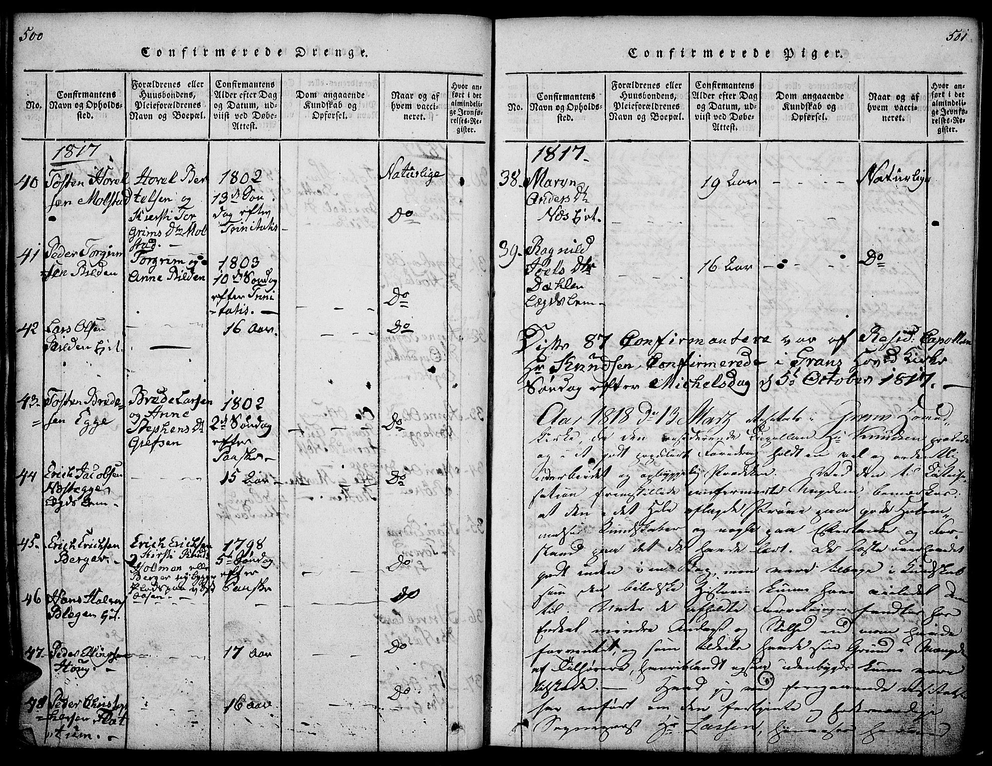 Gran prestekontor, SAH/PREST-112/H/Ha/Haa/L0009: Parish register (official) no. 9, 1815-1824, p. 500-501