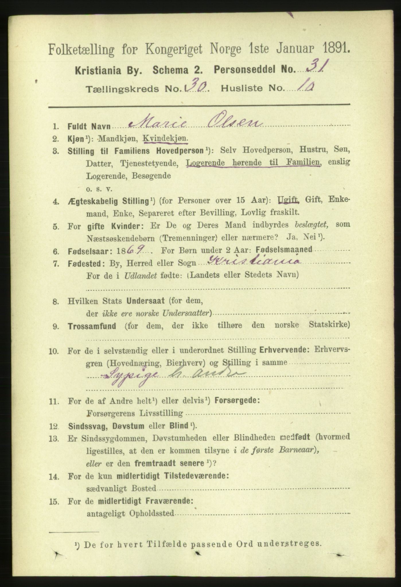 RA, 1891 census for 0301 Kristiania, 1891, p. 15826