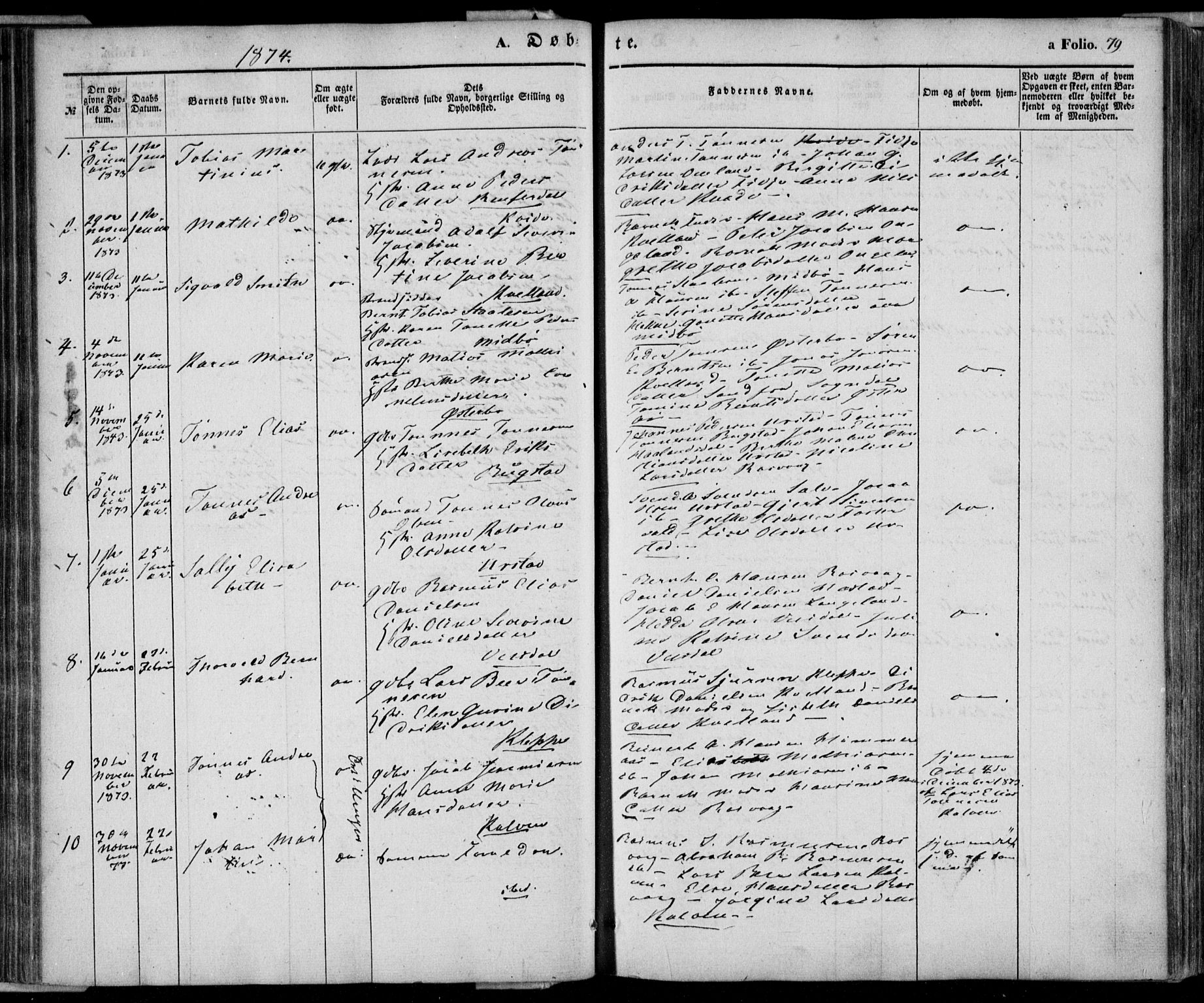 Flekkefjord sokneprestkontor, AV/SAK-1111-0012/F/Fa/Fab/L0004: Parish register (official) no. A 4, 1850-1875, p. 79