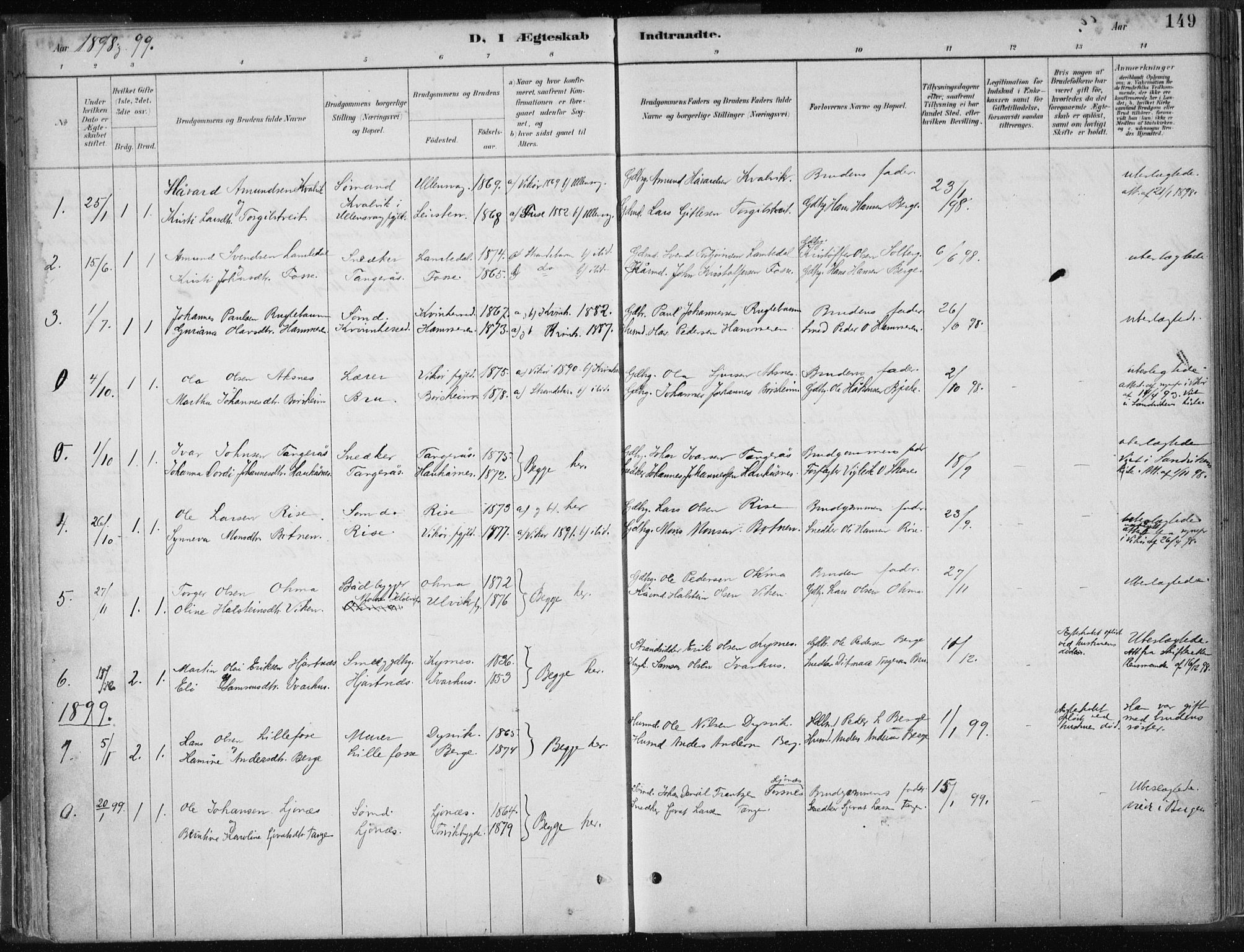 Strandebarm sokneprestembete, AV/SAB-A-78401/H/Haa: Parish register (official) no. B  1, 1886-1908, p. 149