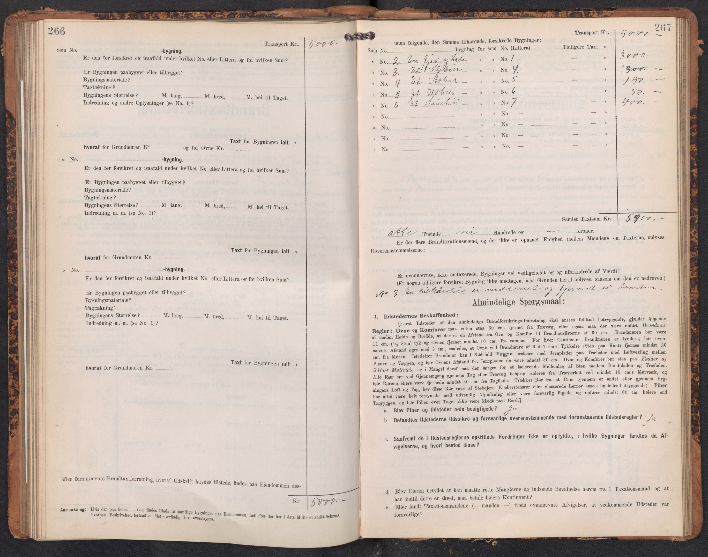 Lensmannen i Aurland, SAB/A-26401/0012/L0005: Branntakstprotokoll, skjematakst, 1909-1916, p. 266-267