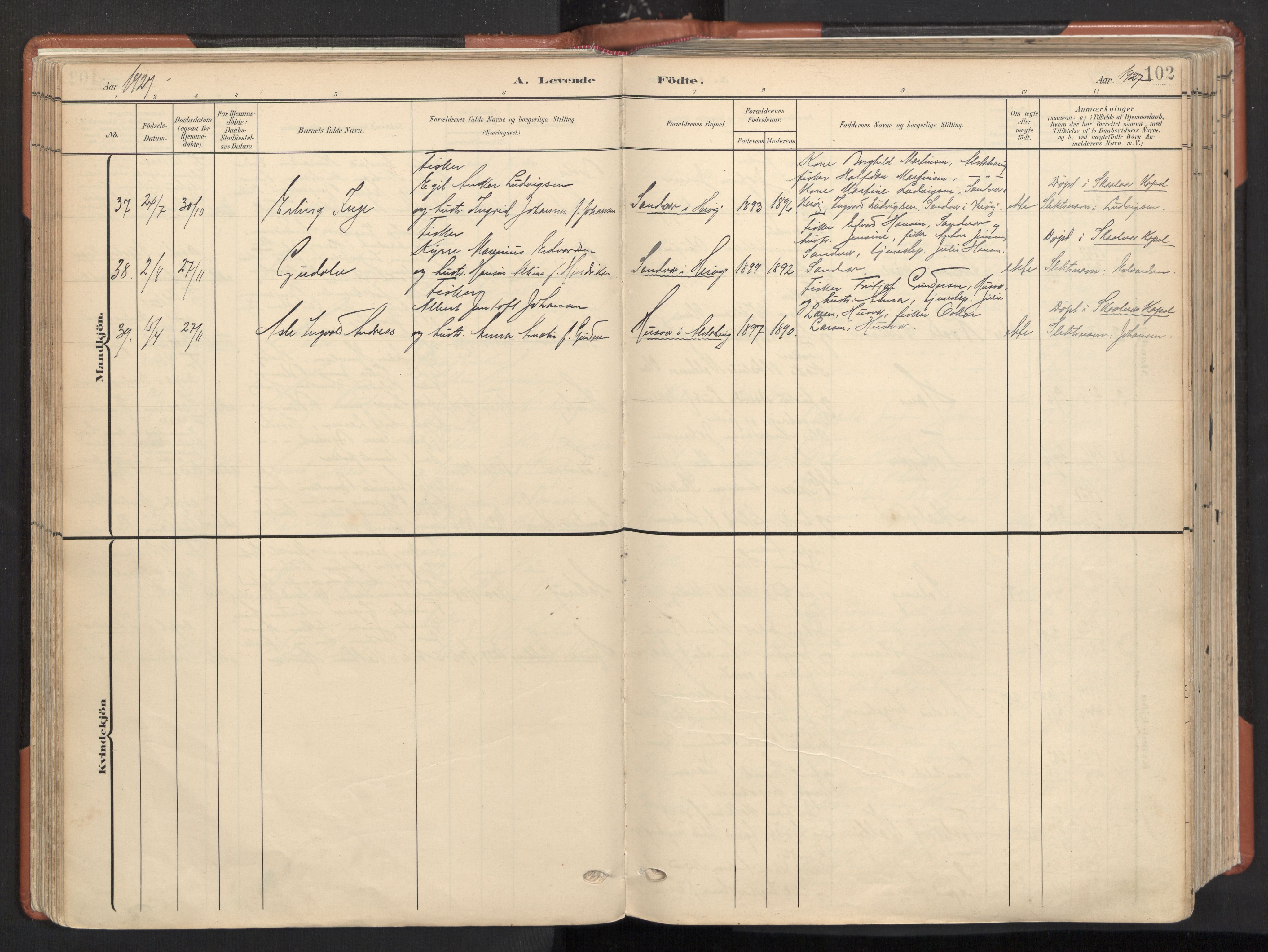 Ministerialprotokoller, klokkerbøker og fødselsregistre - Nordland, AV/SAT-A-1459/817/L0265: Parish register (official) no. 817A05, 1908-1944, p. 102