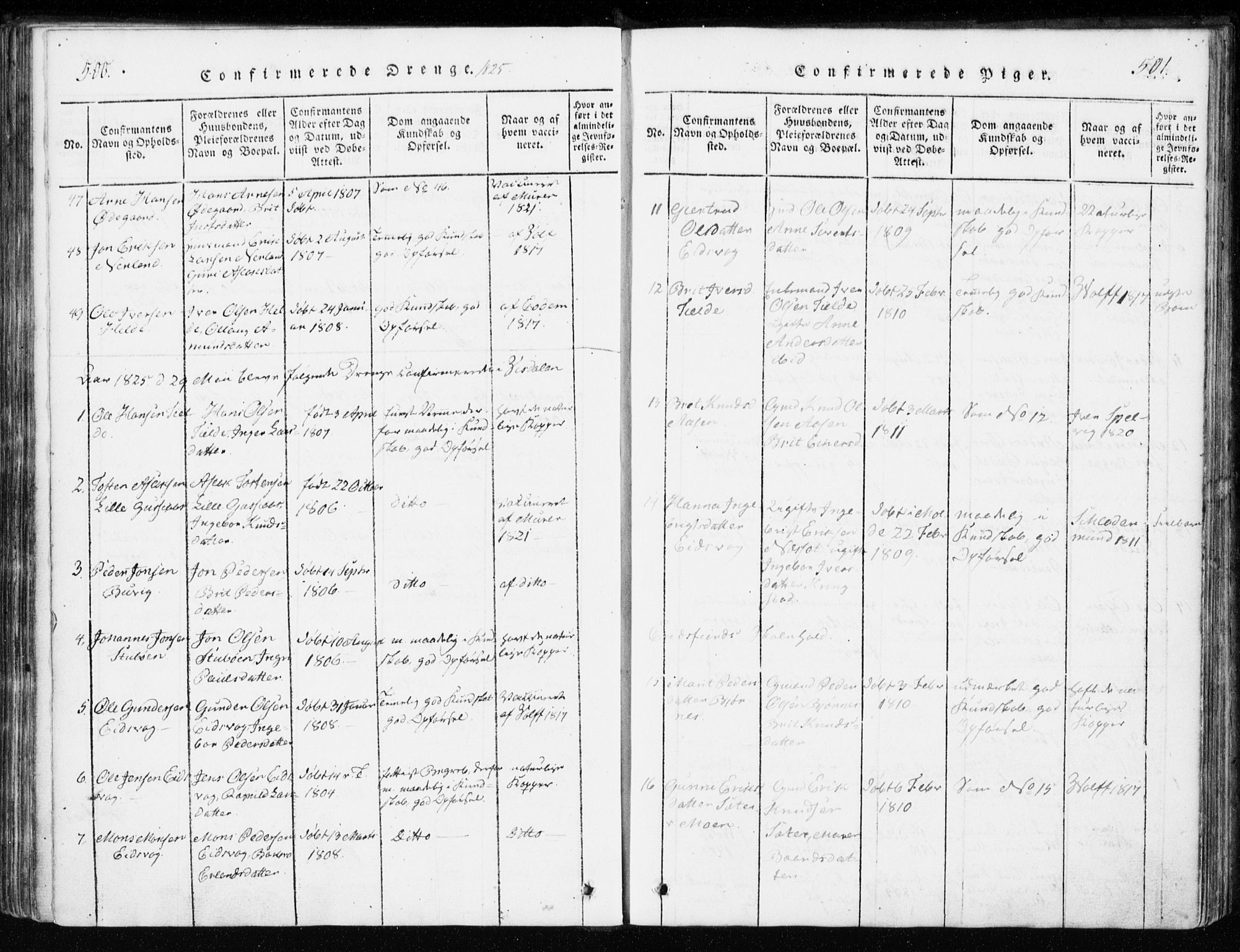 Ministerialprotokoller, klokkerbøker og fødselsregistre - Møre og Romsdal, SAT/A-1454/551/L0623: Parish register (official) no. 551A03, 1818-1831, p. 500-501