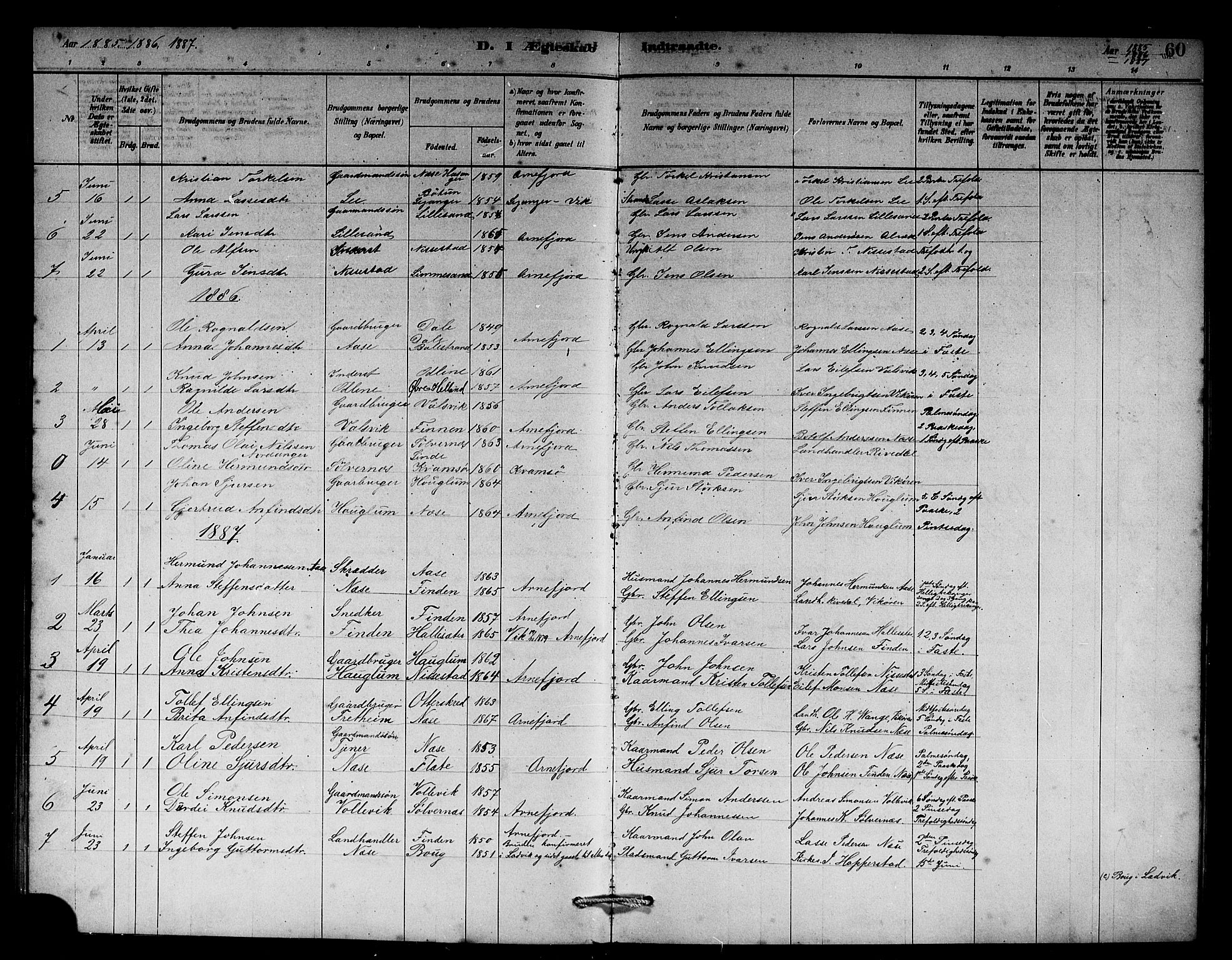 Vik sokneprestembete, SAB/A-81501: Parish register (copy) no. B 2, 1878-1893, p. 60