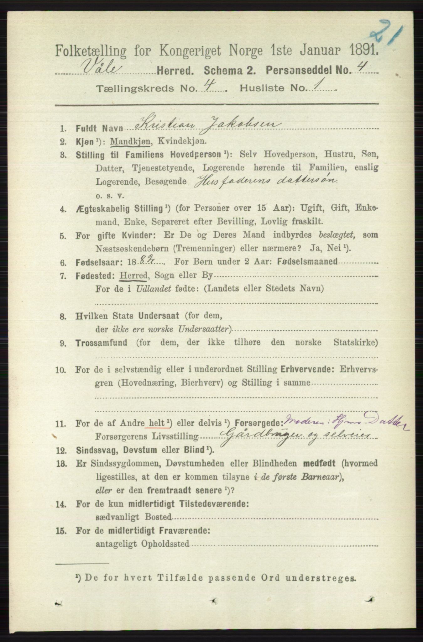 RA, 1891 census for 0716 Våle, 1891, p. 990