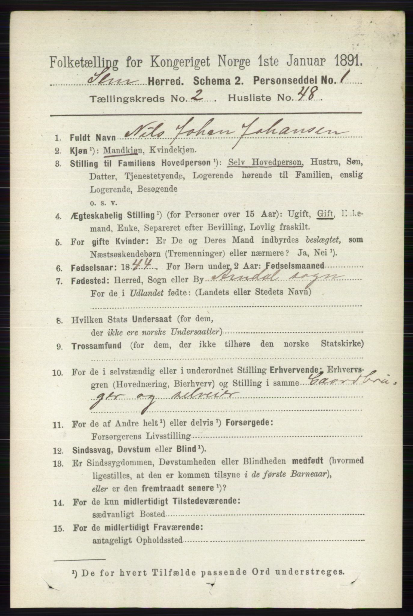 RA, 1891 census for 0721 Sem, 1891, p. 922