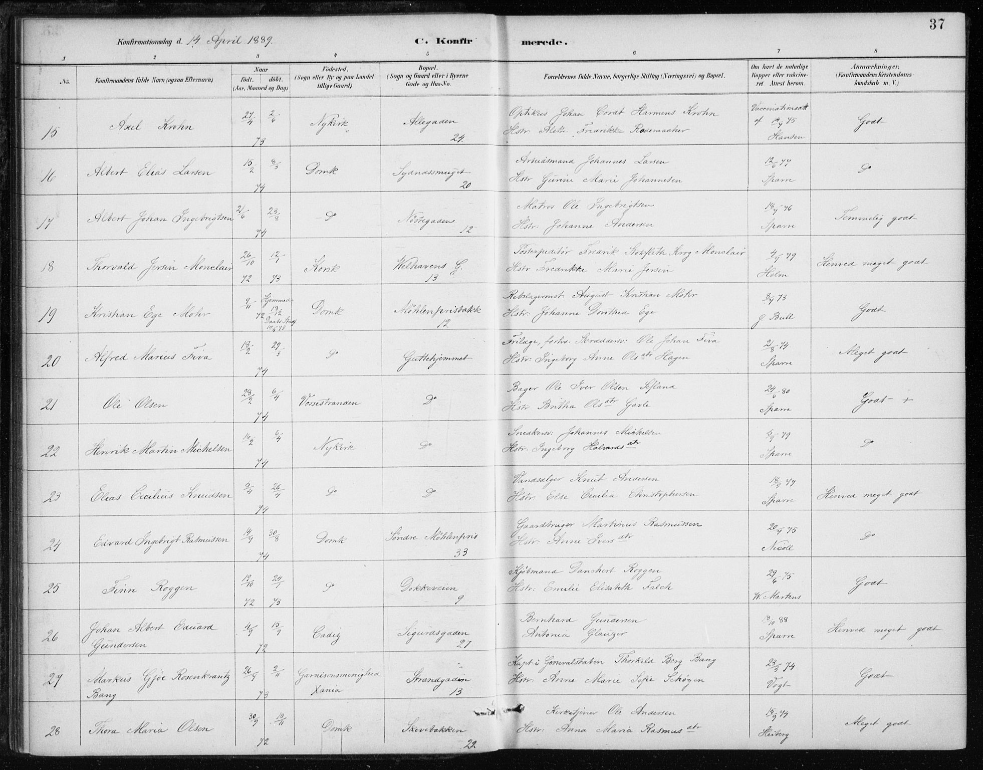 Johanneskirken sokneprestembete, AV/SAB-A-76001/H/Haa/L0008: Parish register (official) no. C 1, 1885-1907, p. 37