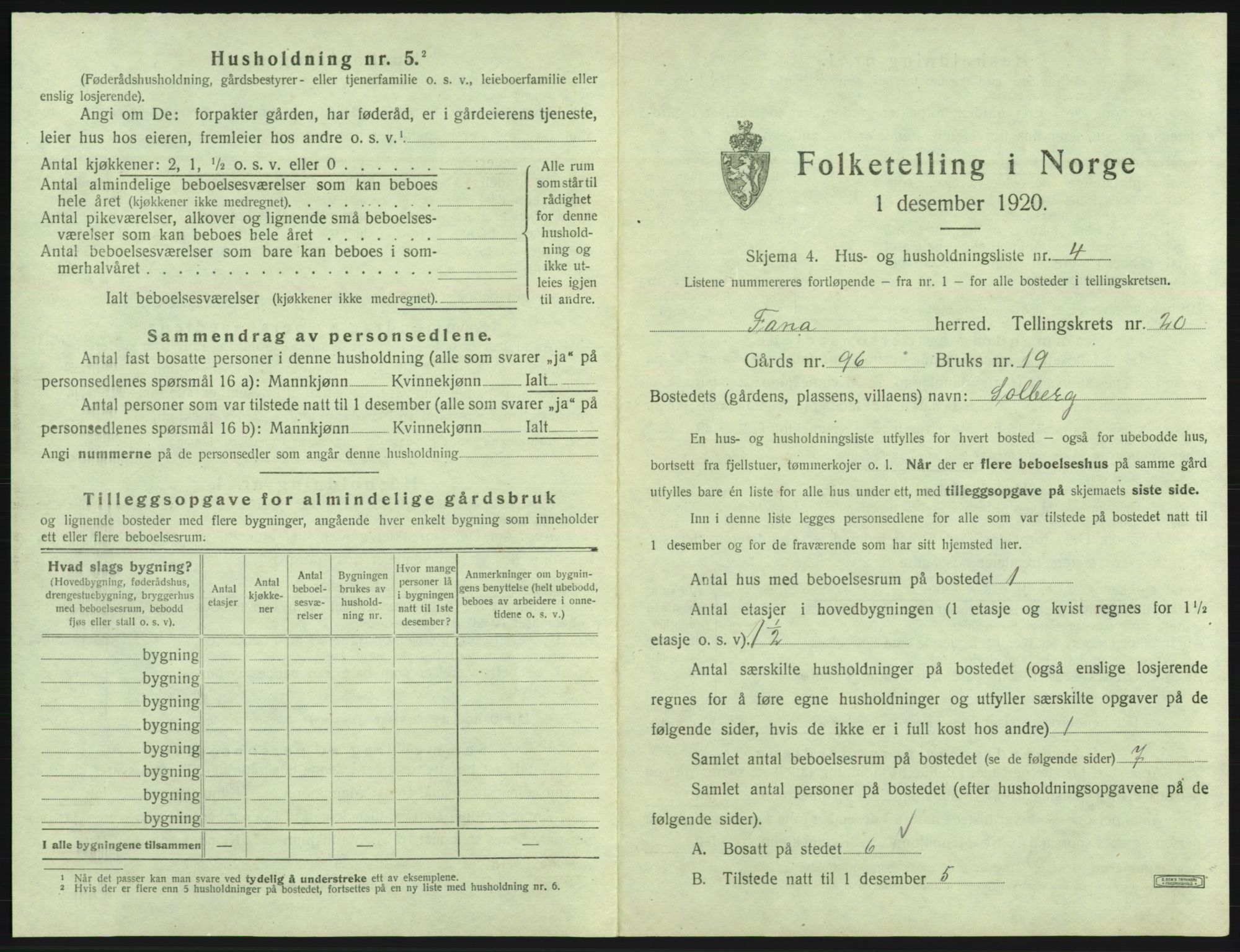 SAB, 1920 census for Fana, 1920, p. 2925