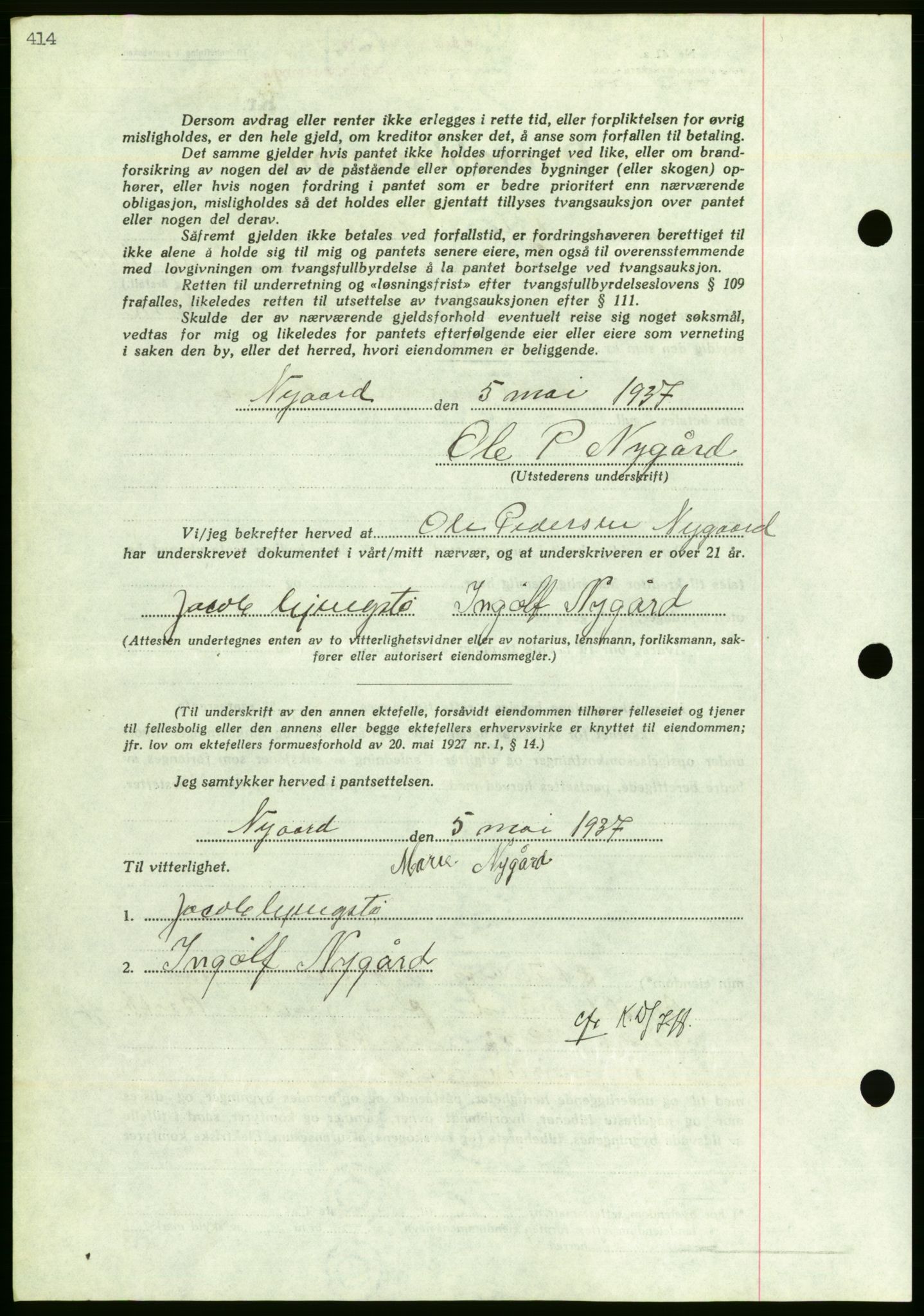 Nordmøre sorenskriveri, AV/SAT-A-4132/1/2/2Ca/L0091: Mortgage book no. B81, 1937-1937, Diary no: : 1446/1937