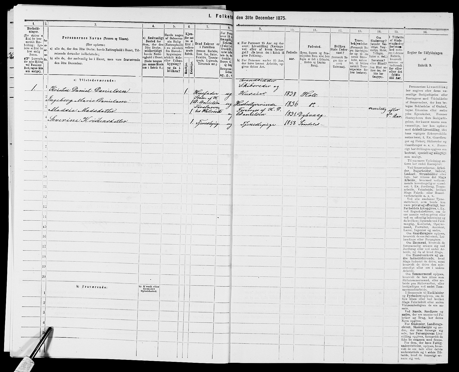 SAK, 1875 census for 0915P Dypvåg, 1875, p. 822