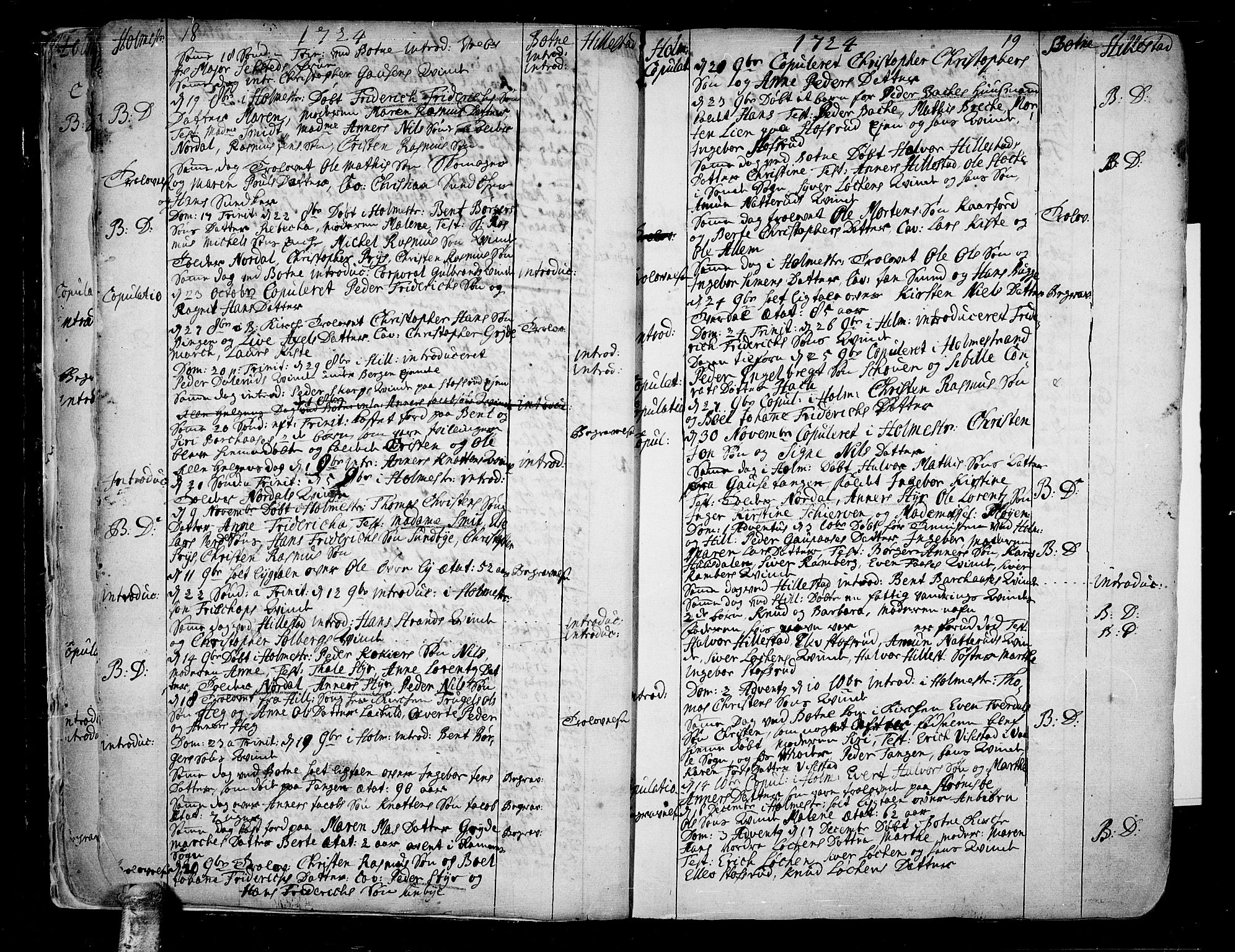 Botne kirkebøker, AV/SAKO-A-340/F/Fa/L0001a: Parish register (official) no. I 1A, 1707-1778, p. 18-19