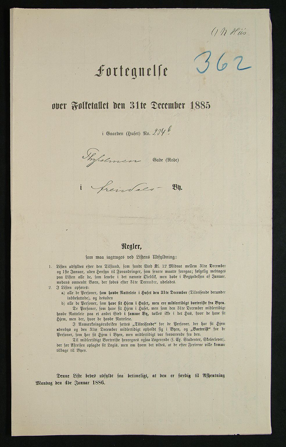 SAK, 1885 census for 0903 Arendal, 1885, p. 362