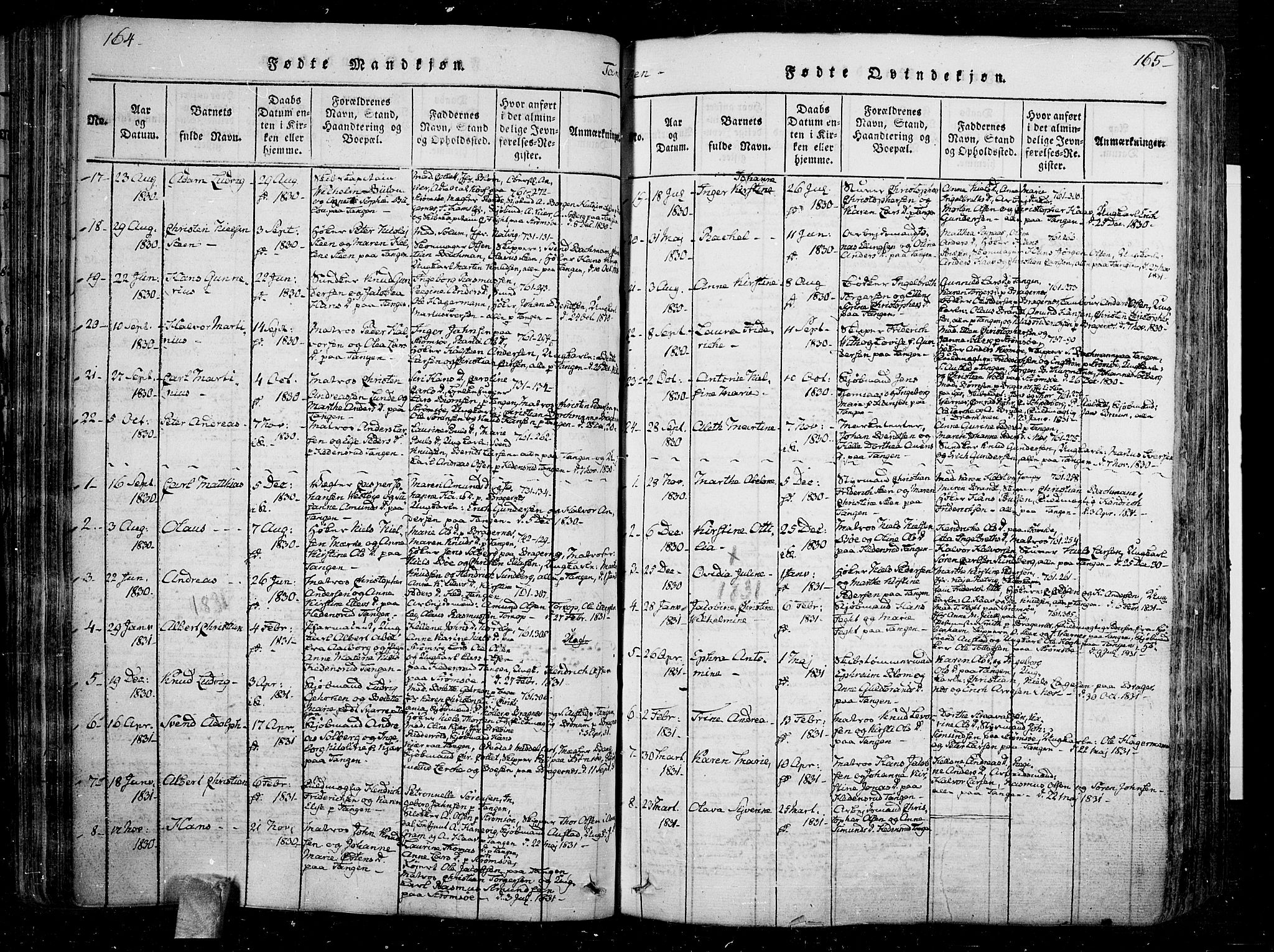 Skoger kirkebøker, SAKO/A-59/F/Fa/L0002: Parish register (official) no. I 2 /2, 1814-1842, p. 164-165
