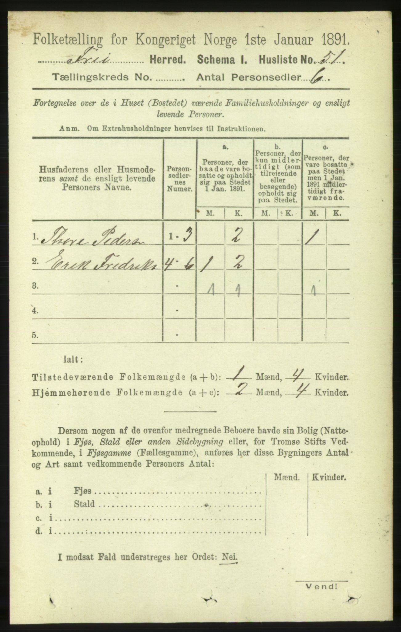 RA, 1891 census for 1556 Frei, 1891, p. 723